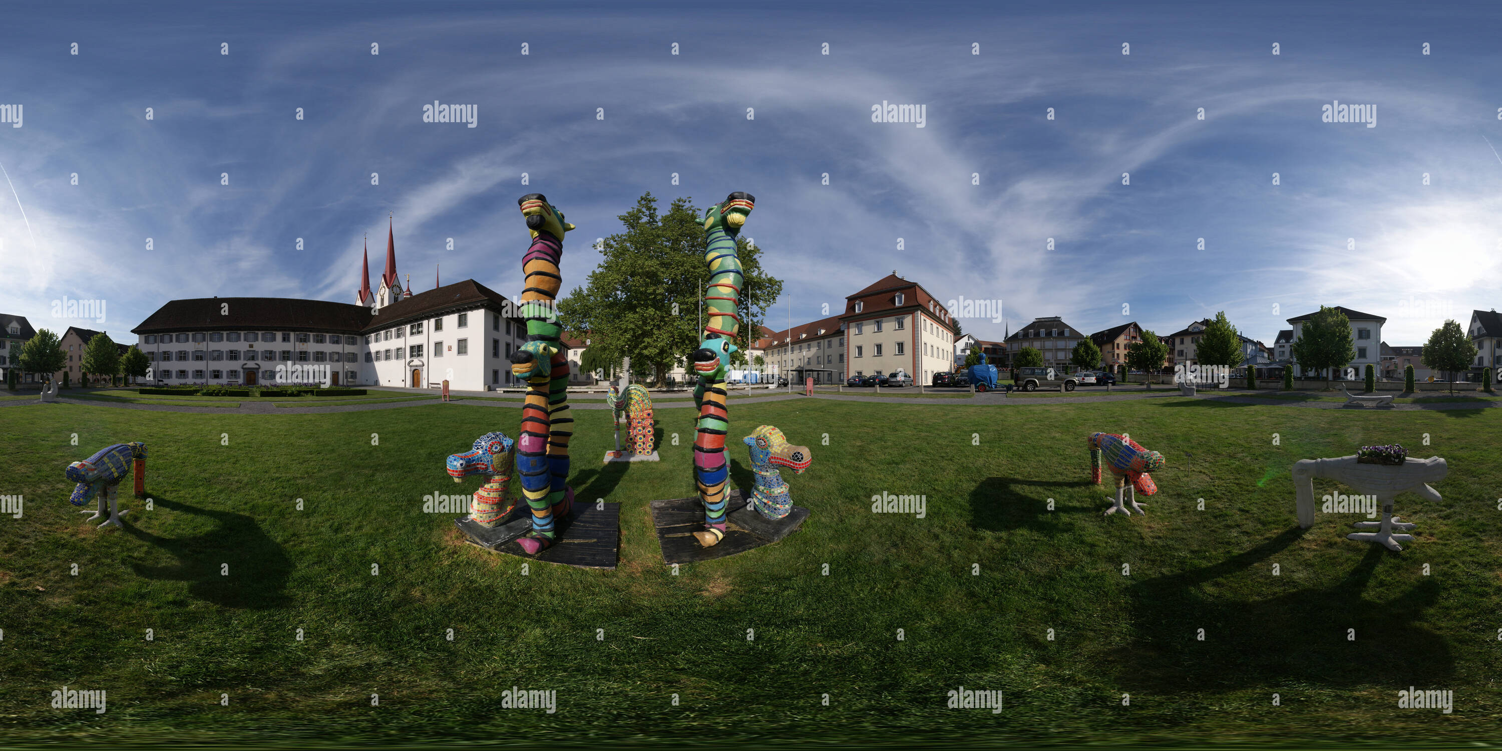 360 Grad Panorama Ansicht von Schweiz Muri Skulpturen Bruno Weber