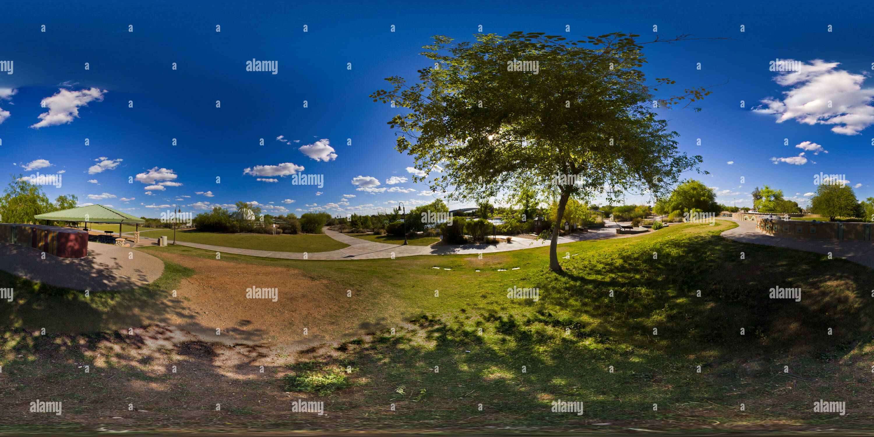 360 Grad Panorama Ansicht von Gilbert Riparian bewahren auf der Ranch, Gilbert, Arizona USA