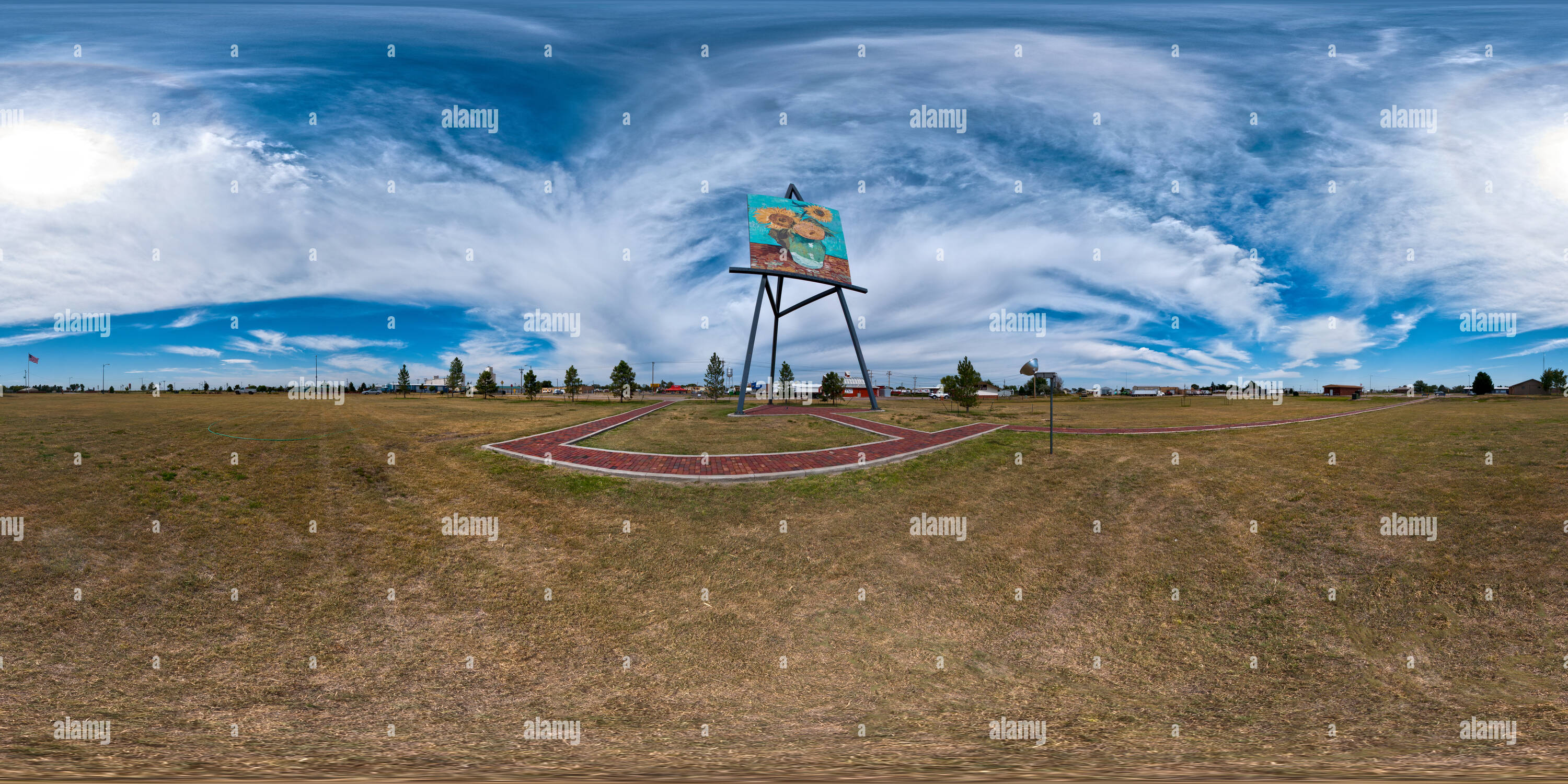 360 Grad Panorama Ansicht von Riesen Van Gogh Sonnenblumen malen, Goodland, Kansas 1.