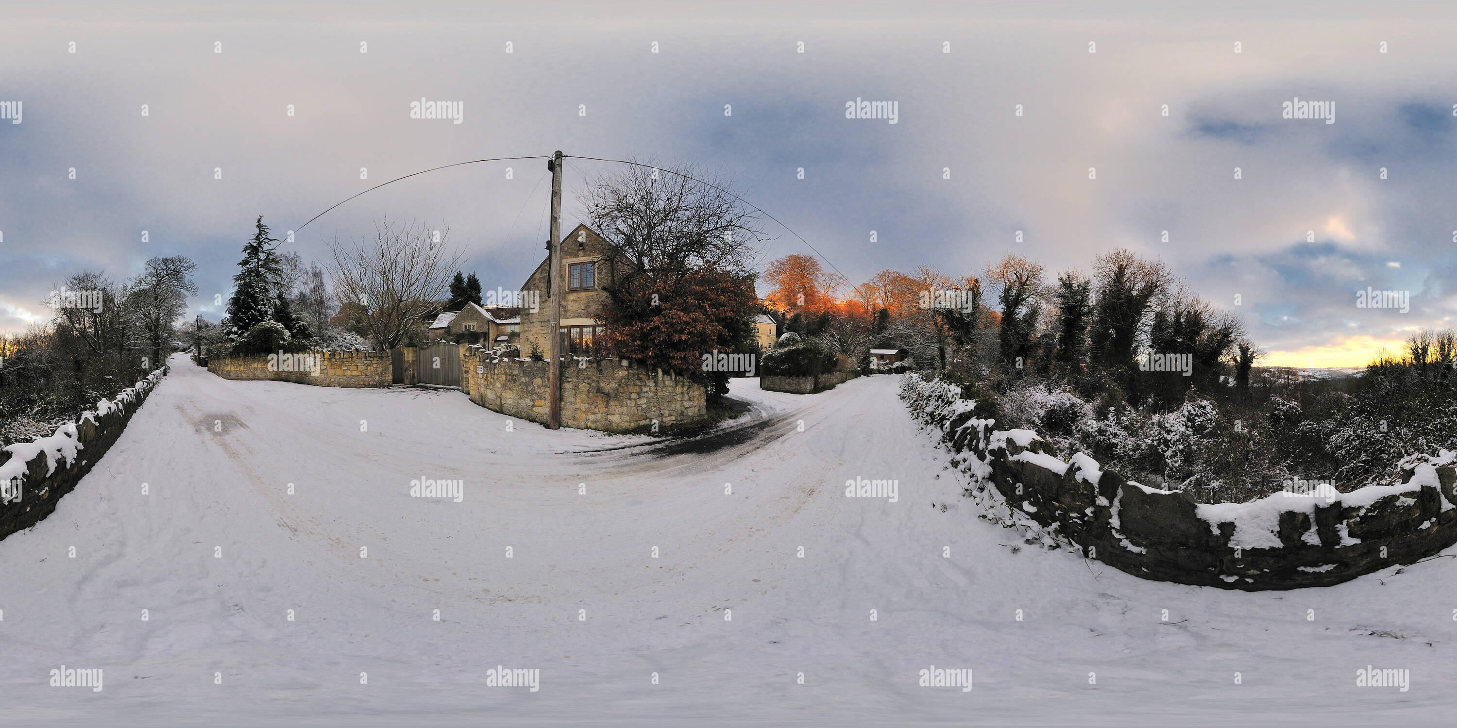 360 Grad Panorama Ansicht von Winter im Sommer Lane im Combe Down, Badewanne. VR