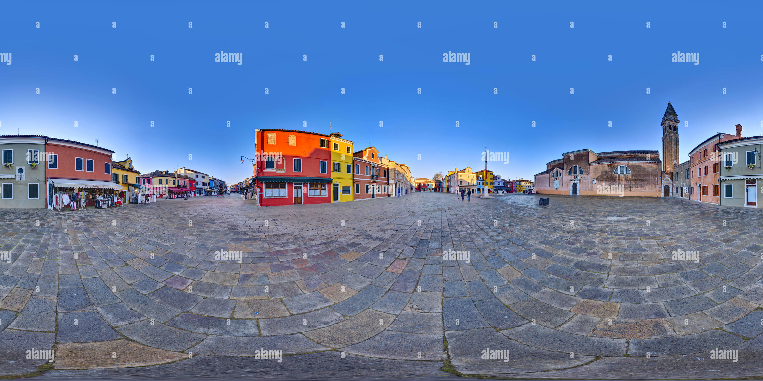 360 Grad Panorama Ansicht von Piazza Baldassare Galuppi, Burano, Venedig, Italien