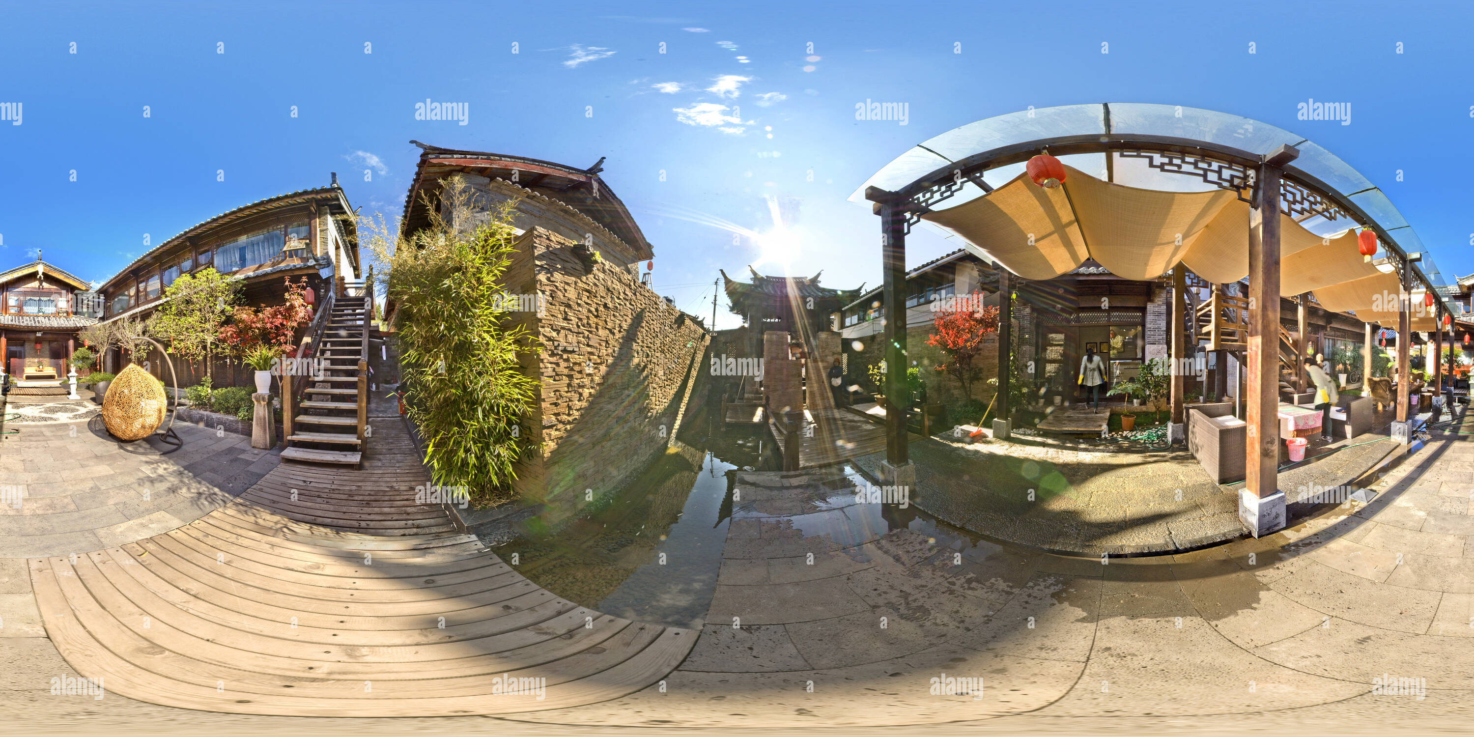 360 Grad Panorama Ansicht von Die Landschaft 4 Shuhe Altstadt von Lijiang - Die kleine Ilonn Hotel Garten Gebäude 2