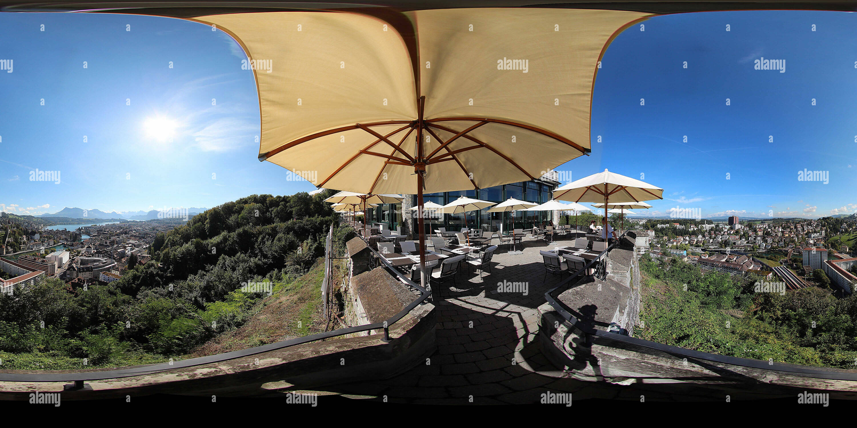 360 Grad Panorama Ansicht von Luzern, Schweiz | Blick vom Hotel - Restaurant Gütsch