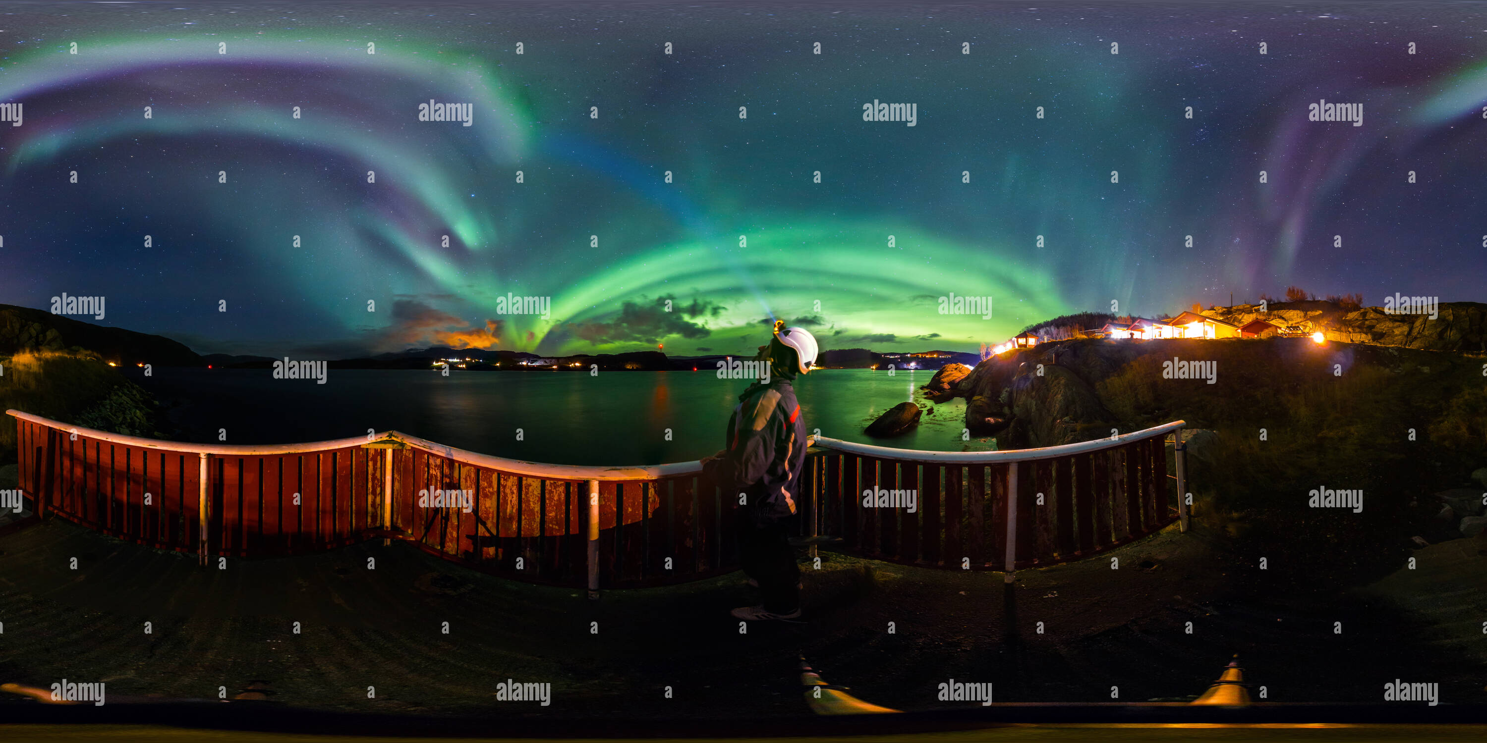 360 Grad Panorama Ansicht von Schöne Aurora Borealis, Norwegen