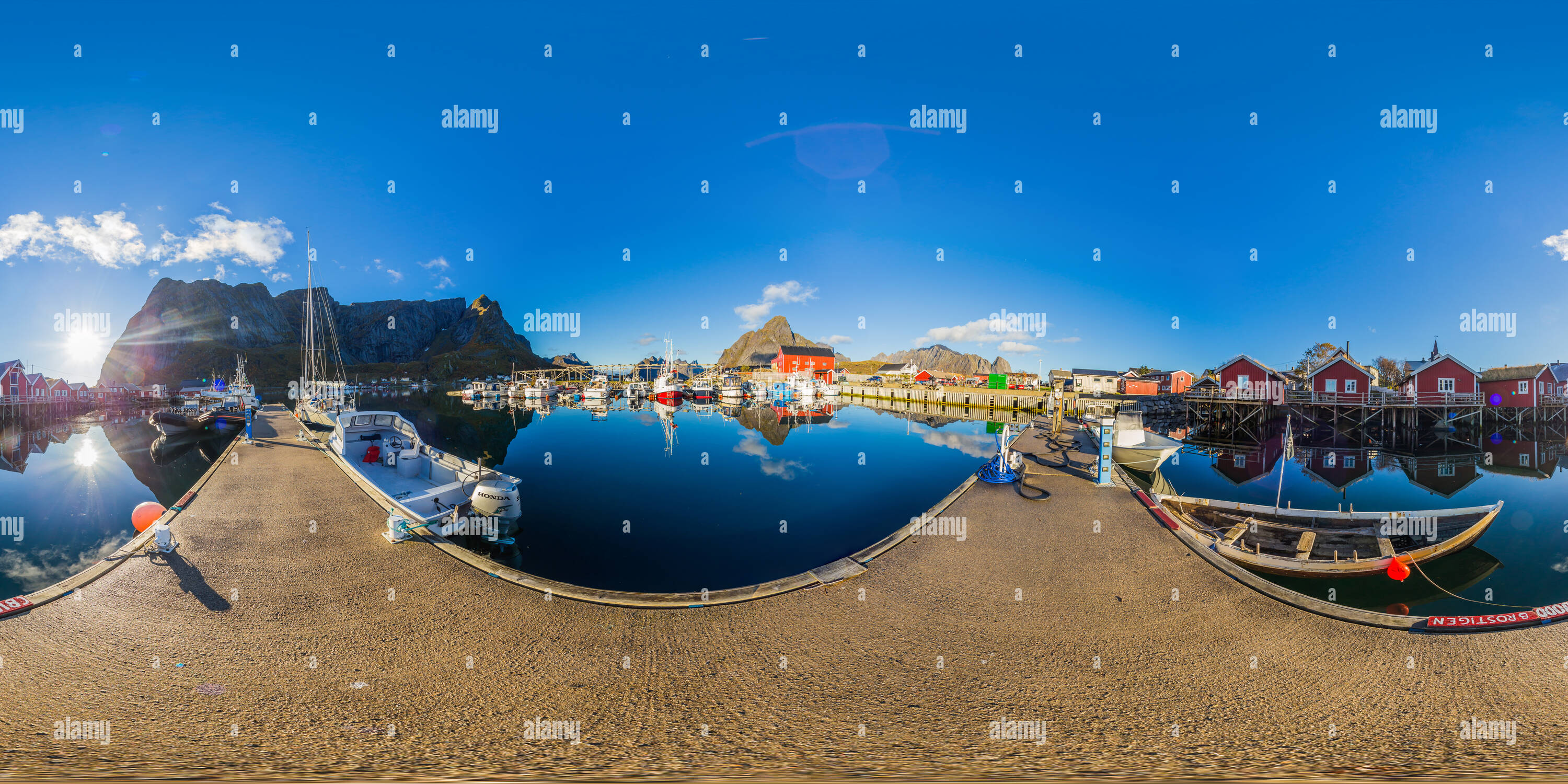 360 Grad Panorama Ansicht von Bootssteg, Reine