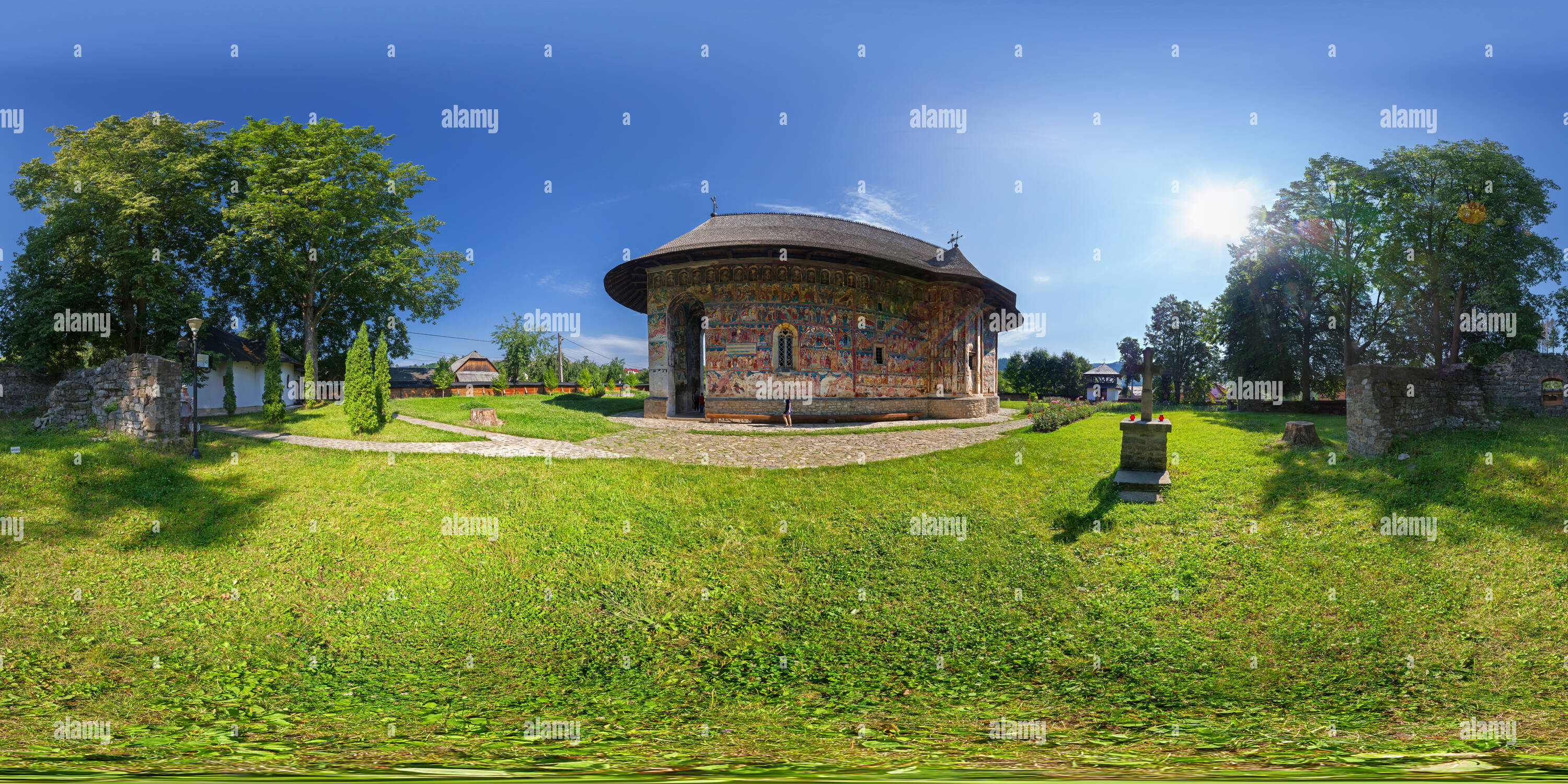 360 Grad Panorama Ansicht von Die Außenseite des Kloster Humor - Mănăstirea Humorului - Rumänien