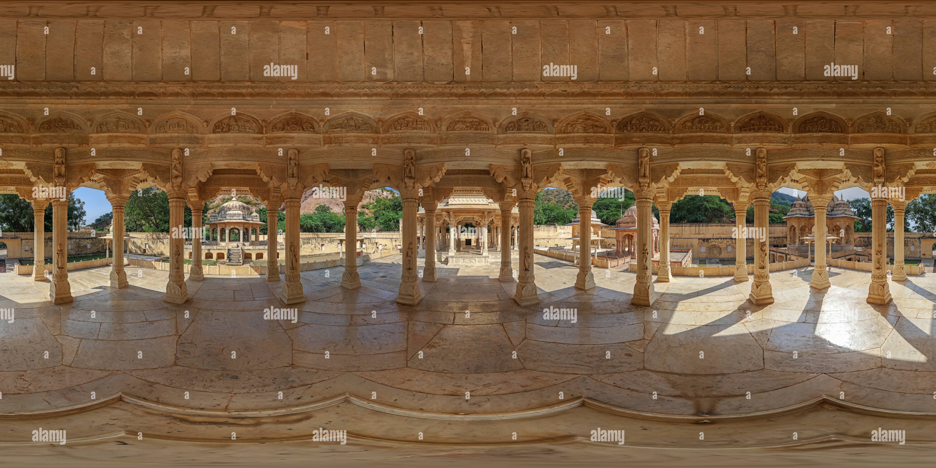 360 Grad Panorama Ansicht von Das ehrenmal von Maharaja Sawai Jai Singh - Gaitor - Jaipur - Brahampuri