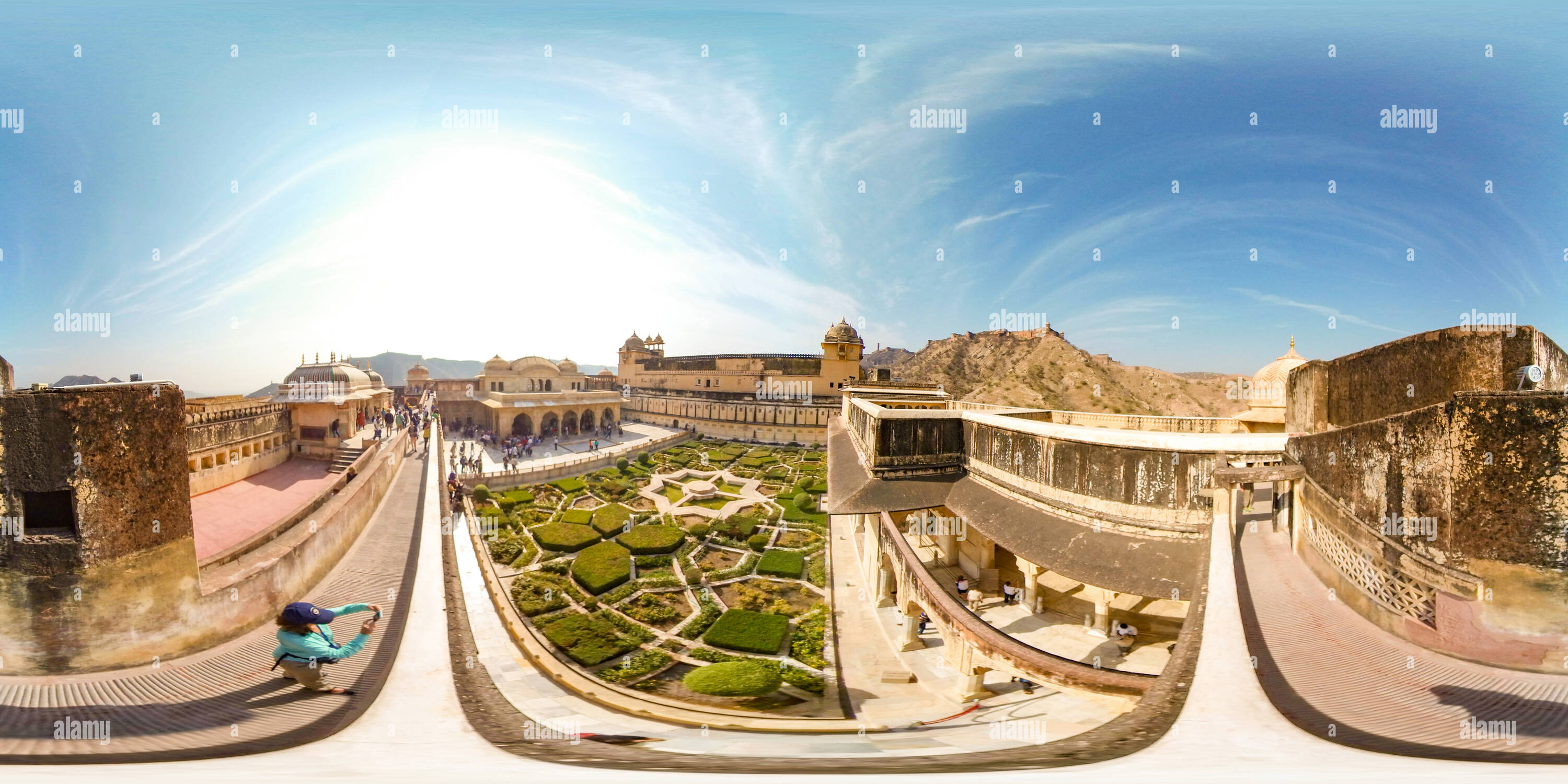 360 Grad Panorama Ansicht von Dritten Hof, Amber Palast, Rajasthan, Indien