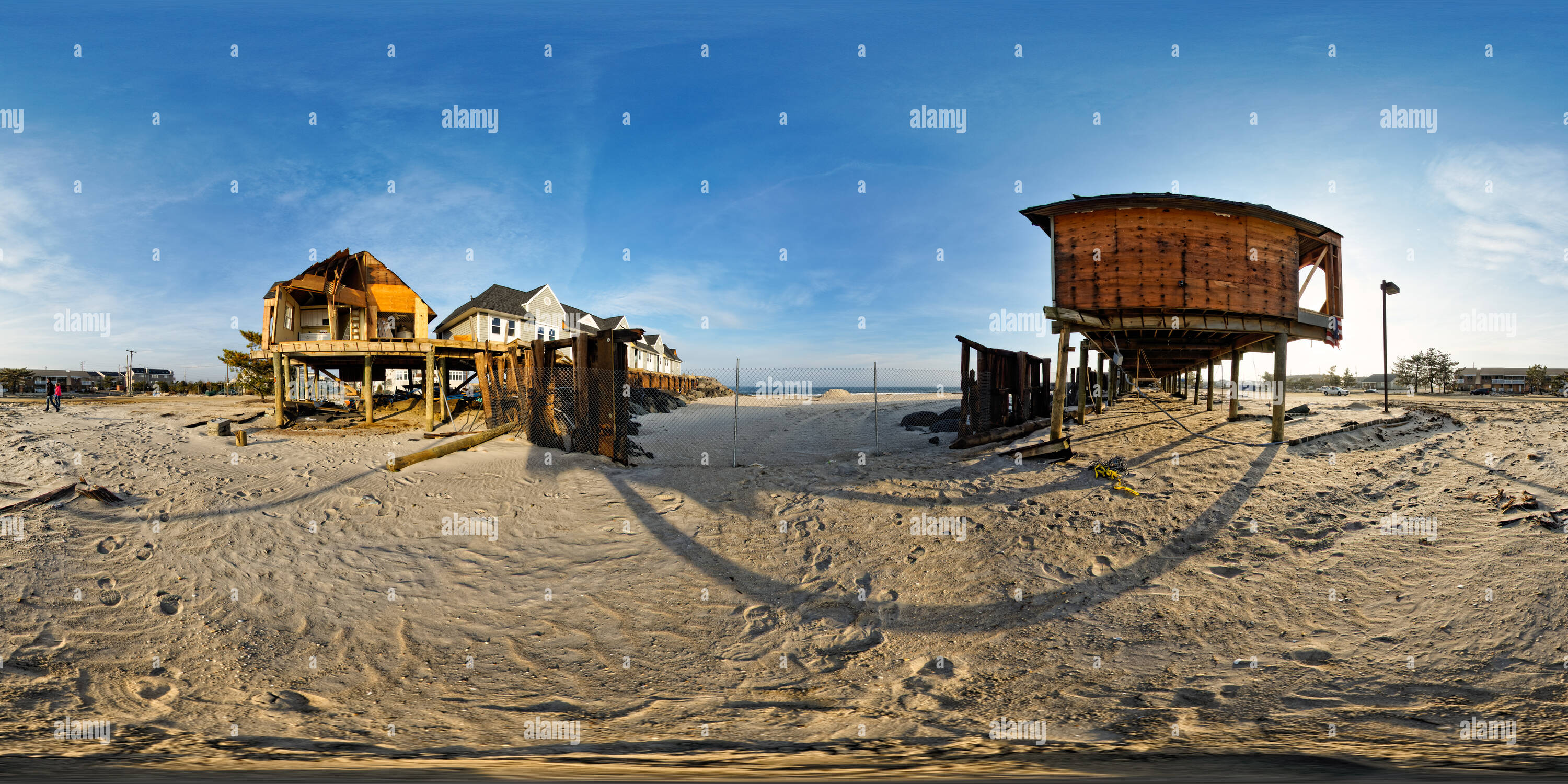 360 Grad Panorama Ansicht von Beach Club, Meer Helle, New Jersey - nach Super Sturm Sandy 2012