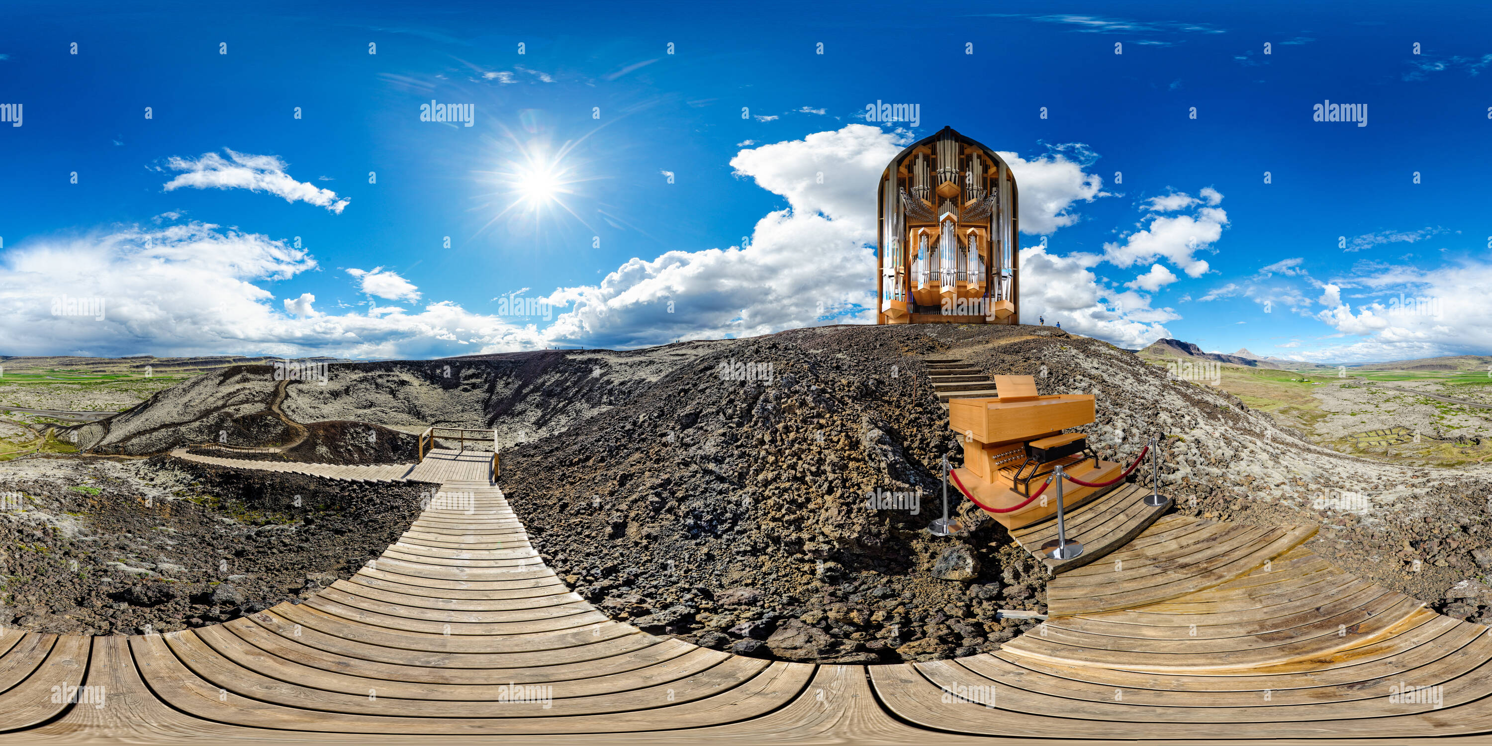 360 Grad Panorama Ansicht von Die hallgrímskirkja Orgel/Vulkan - Innerhalb/Außerhalb Islands