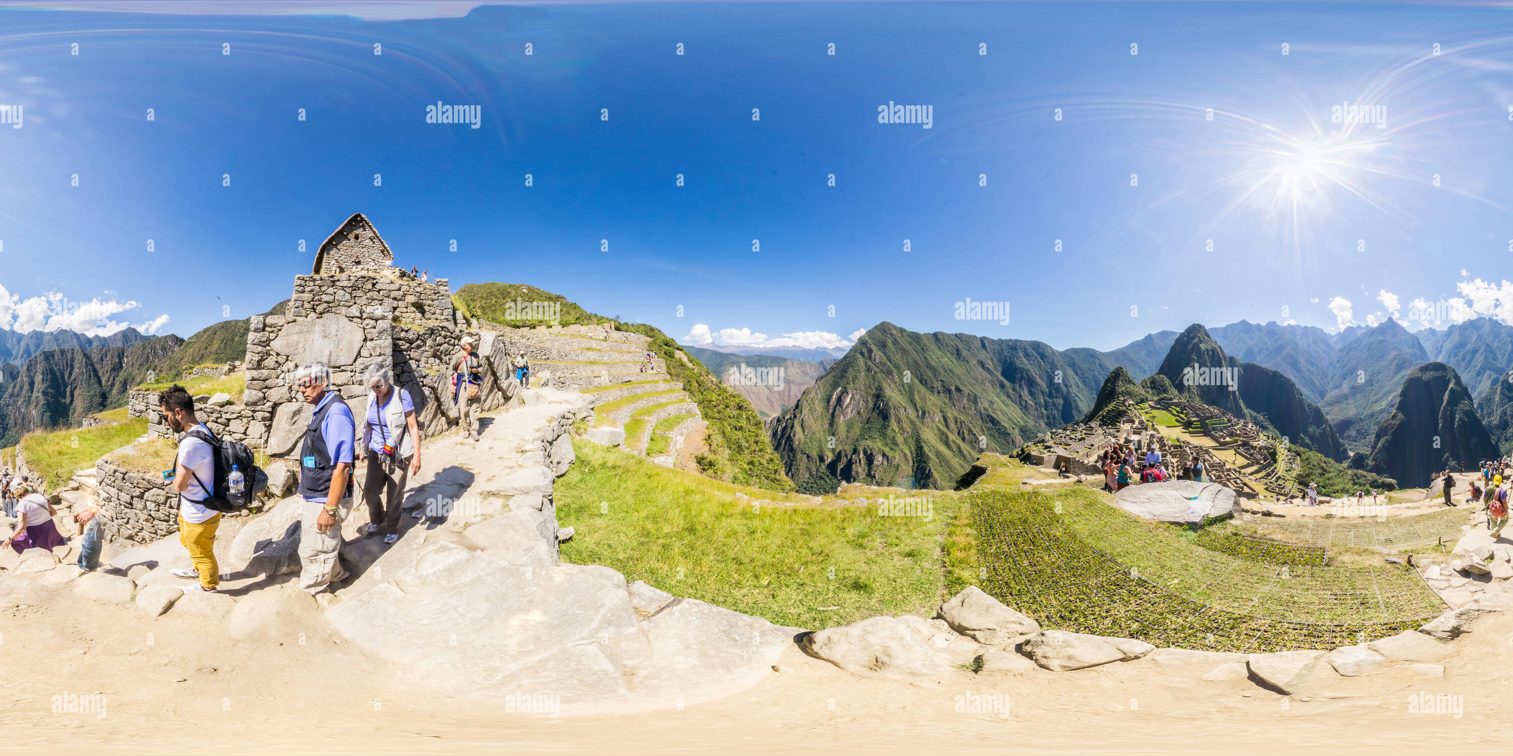 360 Grad Panorama Ansicht von Unterhalb der Pförtnerloge, Machu Picchu, Peru