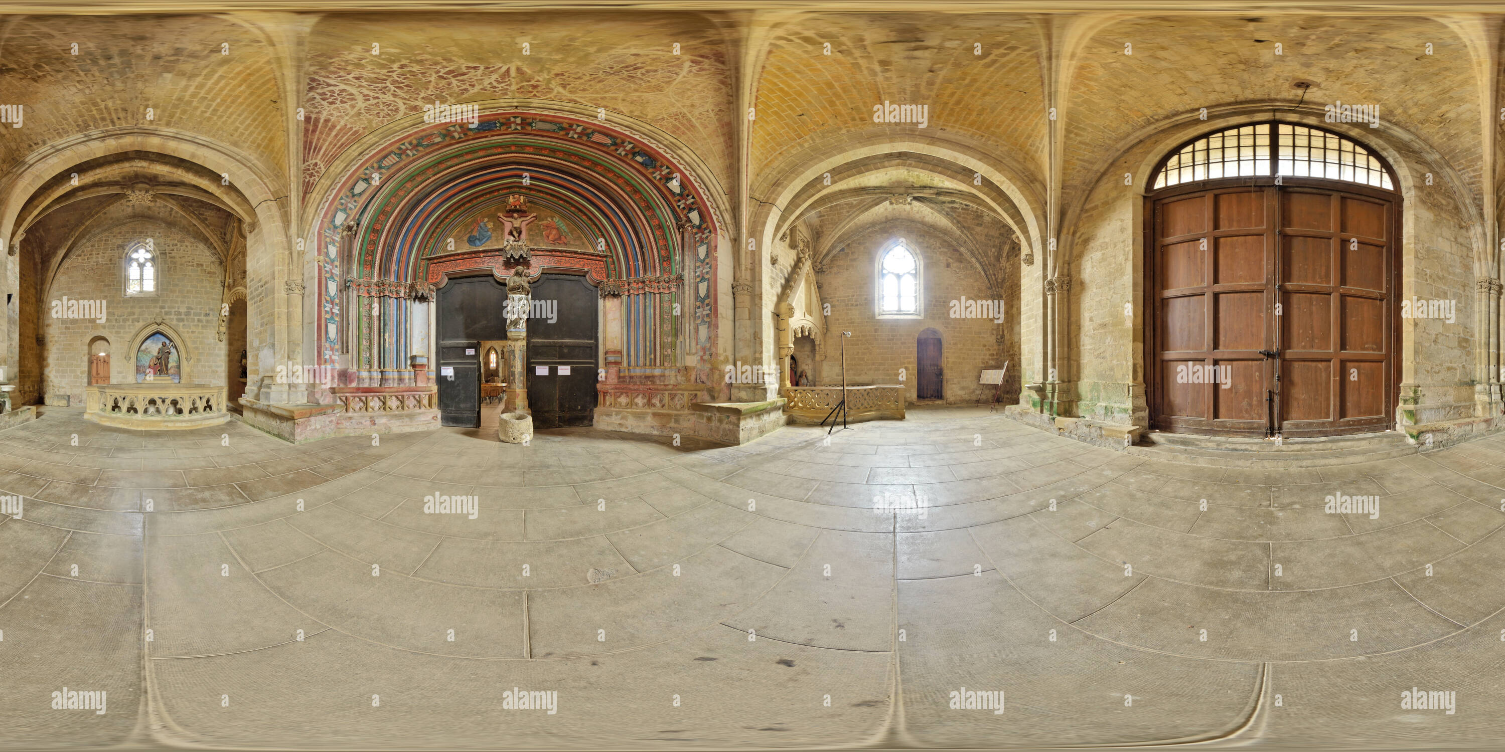 360 Grad Panorama Ansicht von Corporate intérieur Peint de l'Église de Marciac - Frankreich