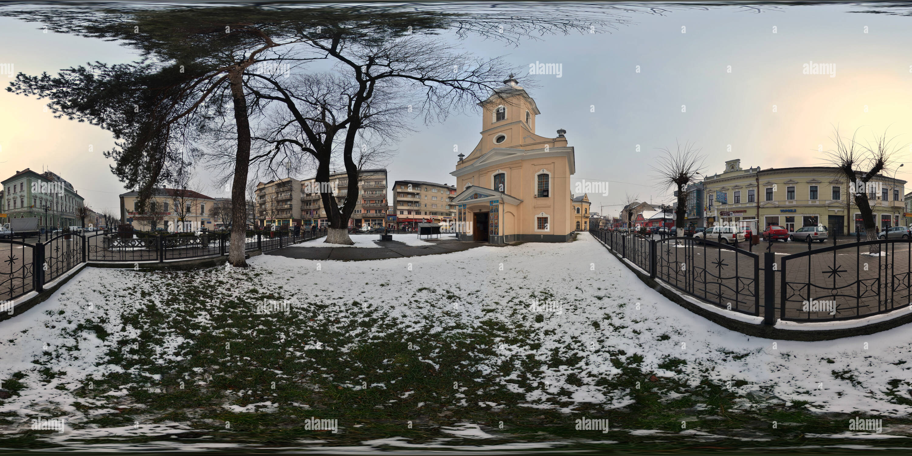 360 Grad Panorama Ansicht von Ukrainische Kirche "Erhöhung des heiligen Kreuzes" 1807, Baia Mare, Rumänien