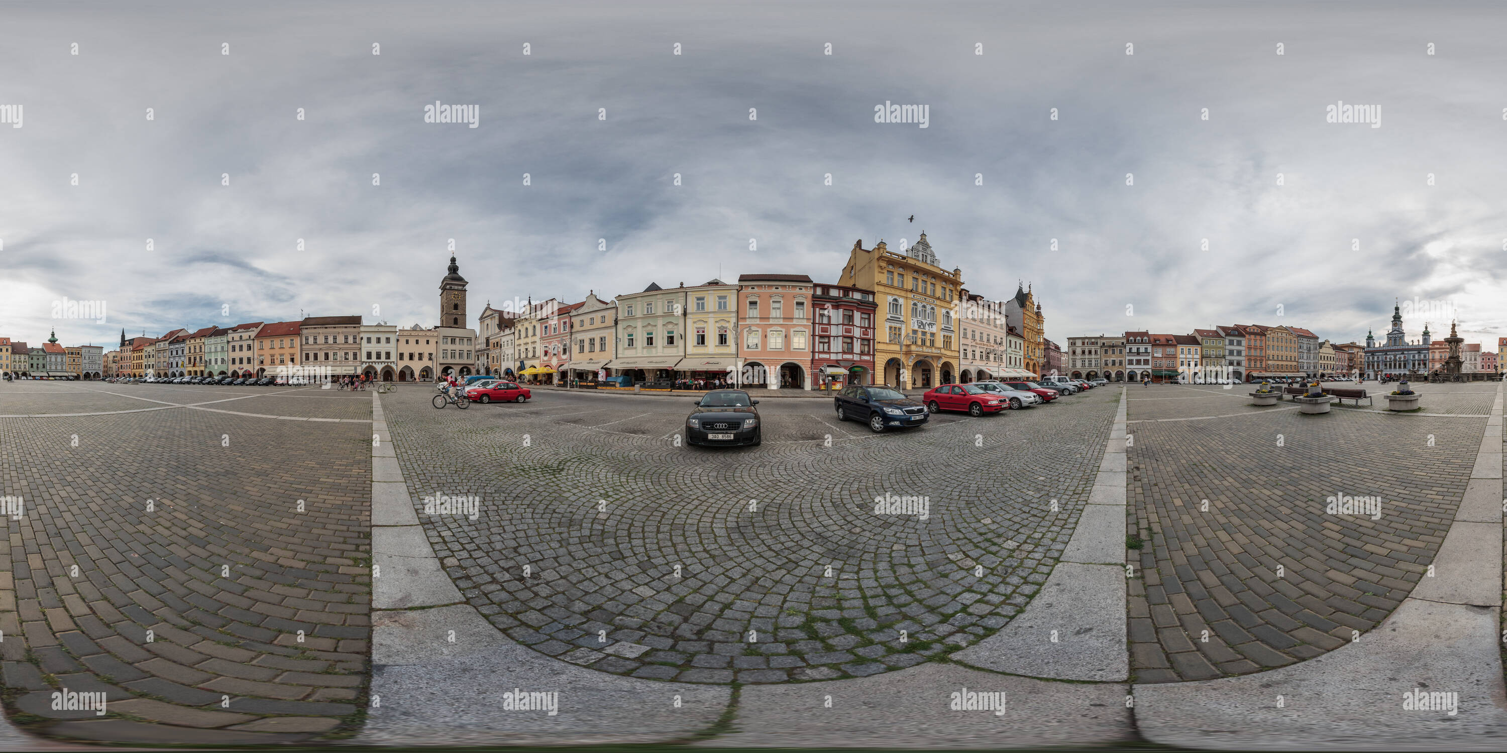 360 Grad Panorama Ansicht von Namesti Premysla Otakara II., Ceske Budejovice, Hauptplatz