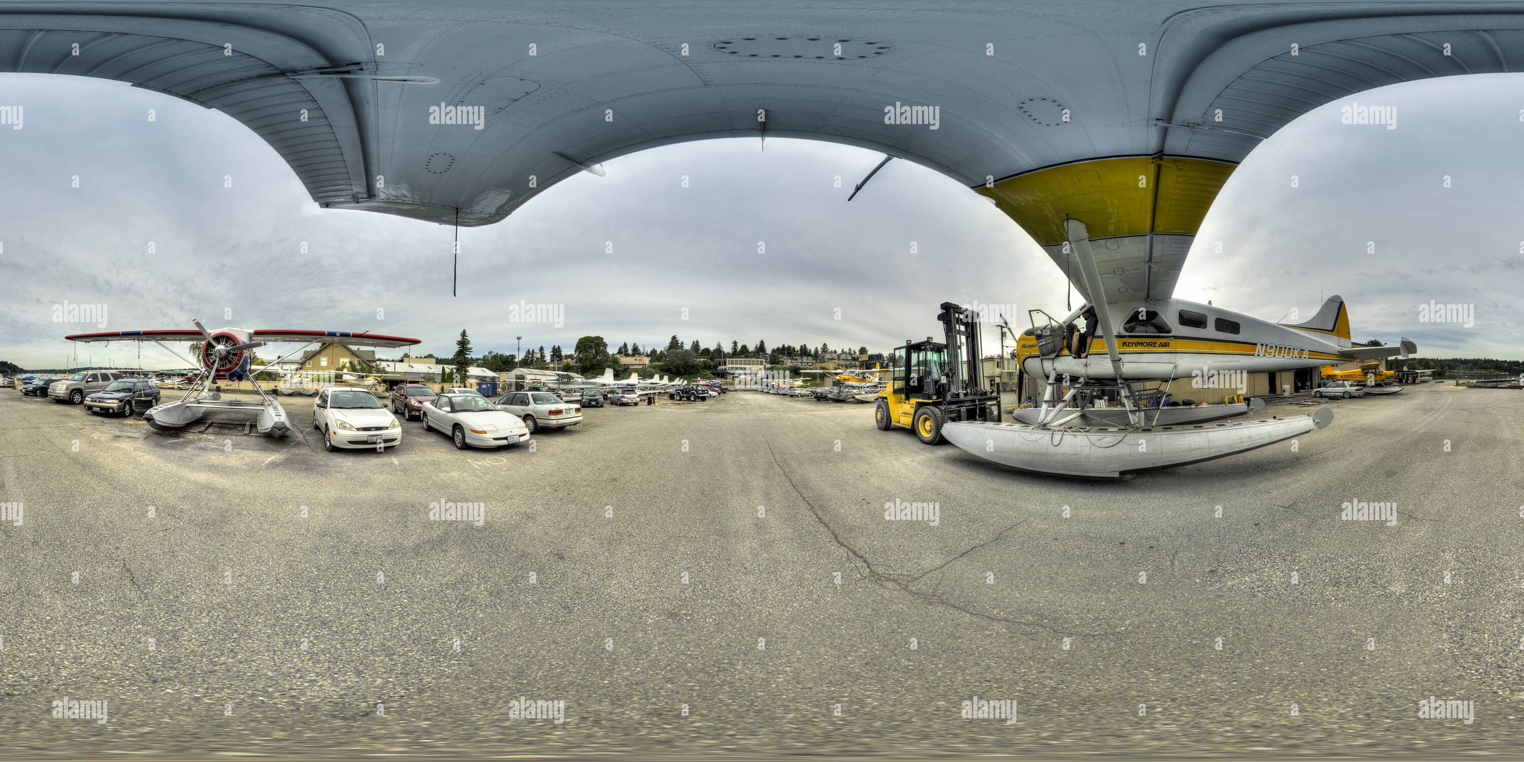 360 Grad Panorama Ansicht von Kenmore Air Hafen, de Havilland Beaver 'Maggie', Kenmore, WA