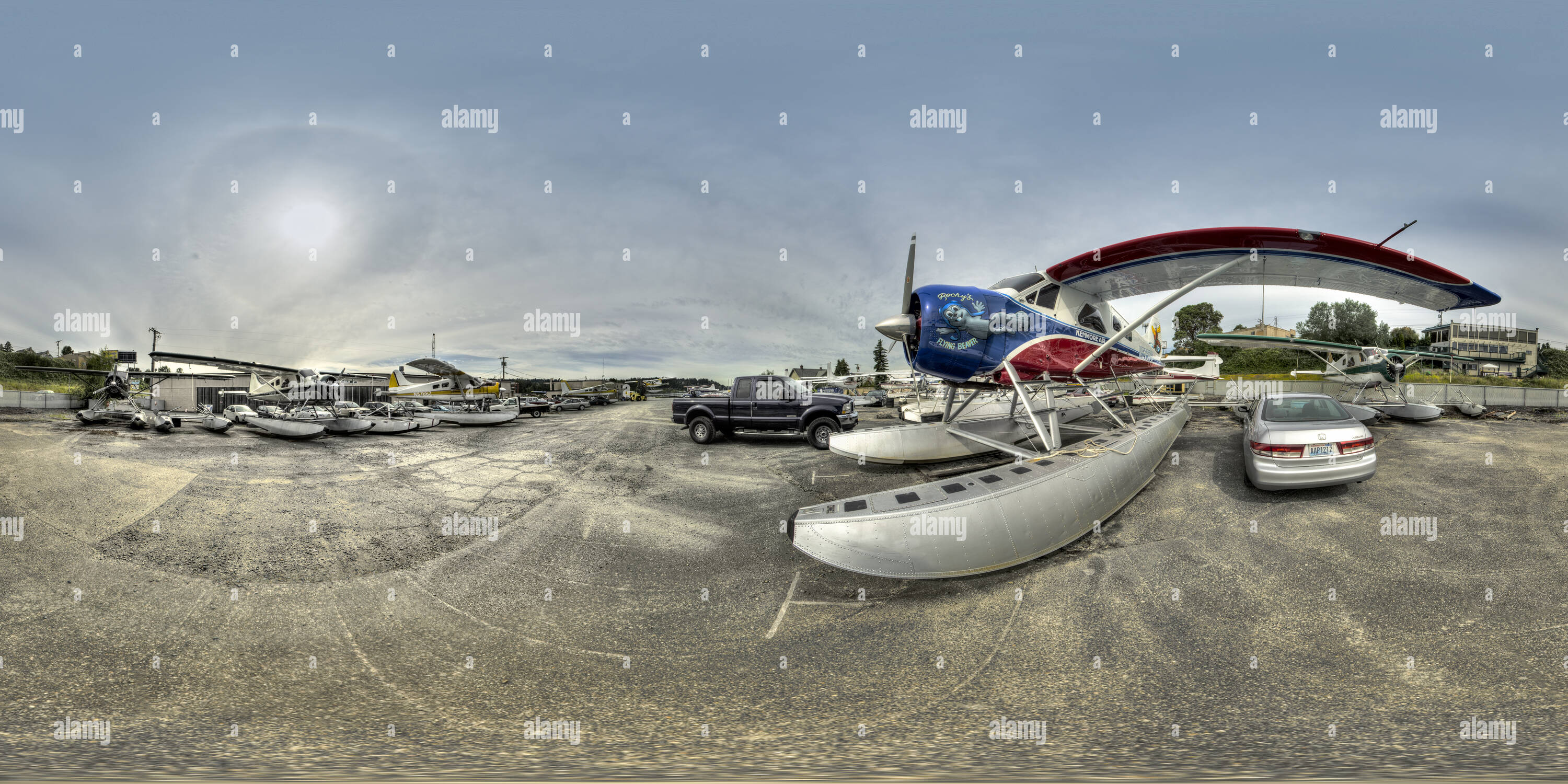 360 Grad Panorama Ansicht von Kenmore Air Hafen, "Rocky's Flying Biber', Kenmore, WA