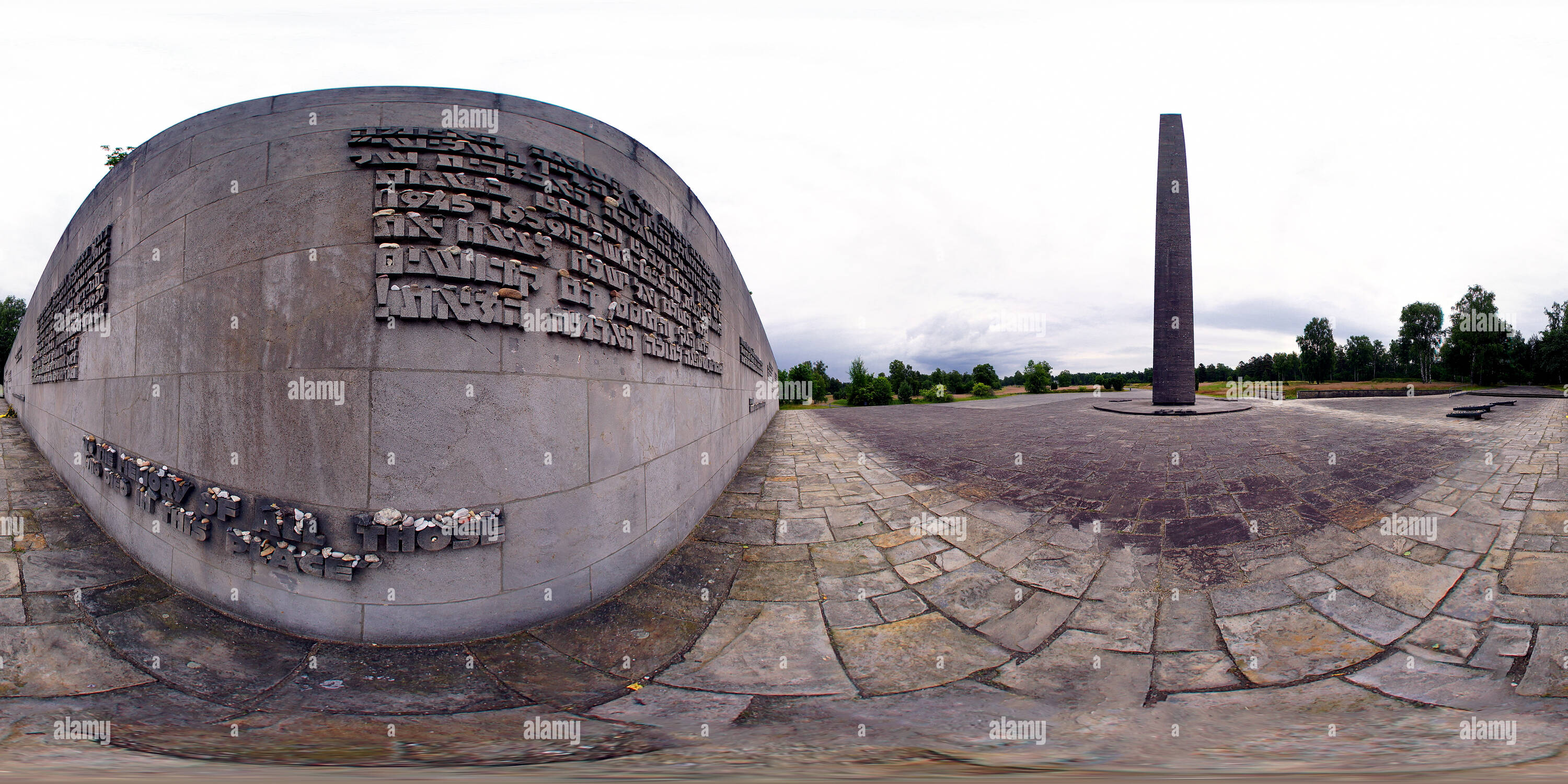 360 Grad Panorama Ansicht von Belsen Oberlisk Memorial. Konzentrationslager Bergen-Belsen. VR