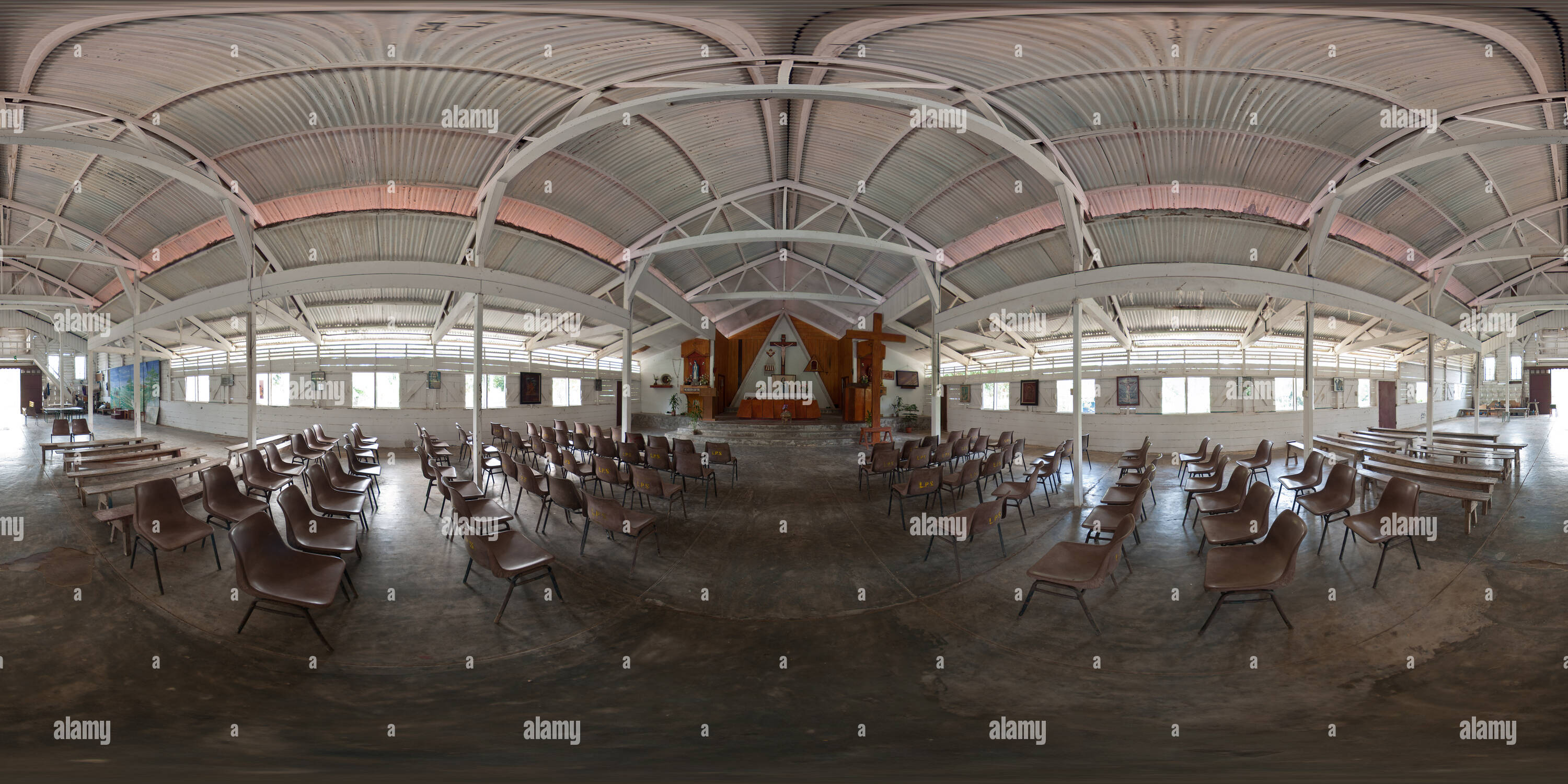 360 Grad Panorama Ansicht von Unbefleckte Empfängnis Maria Kirche Innenraum, Galang Insel Flüchtlingslager, Batam