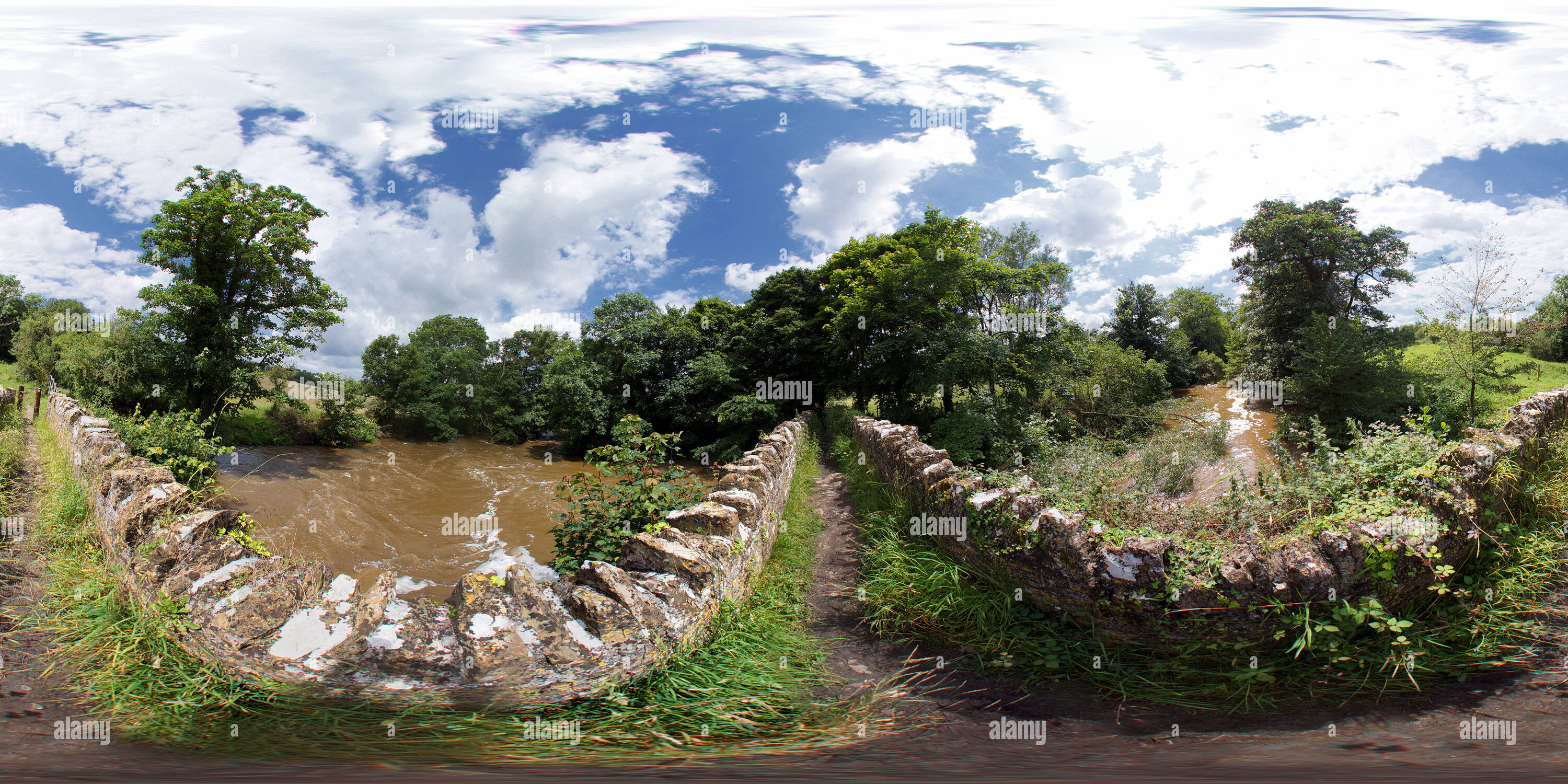 360 Grad Panorama Ansicht von Packesel Brücke, fromus's Bridge, Ritten, Wiltshire. VR