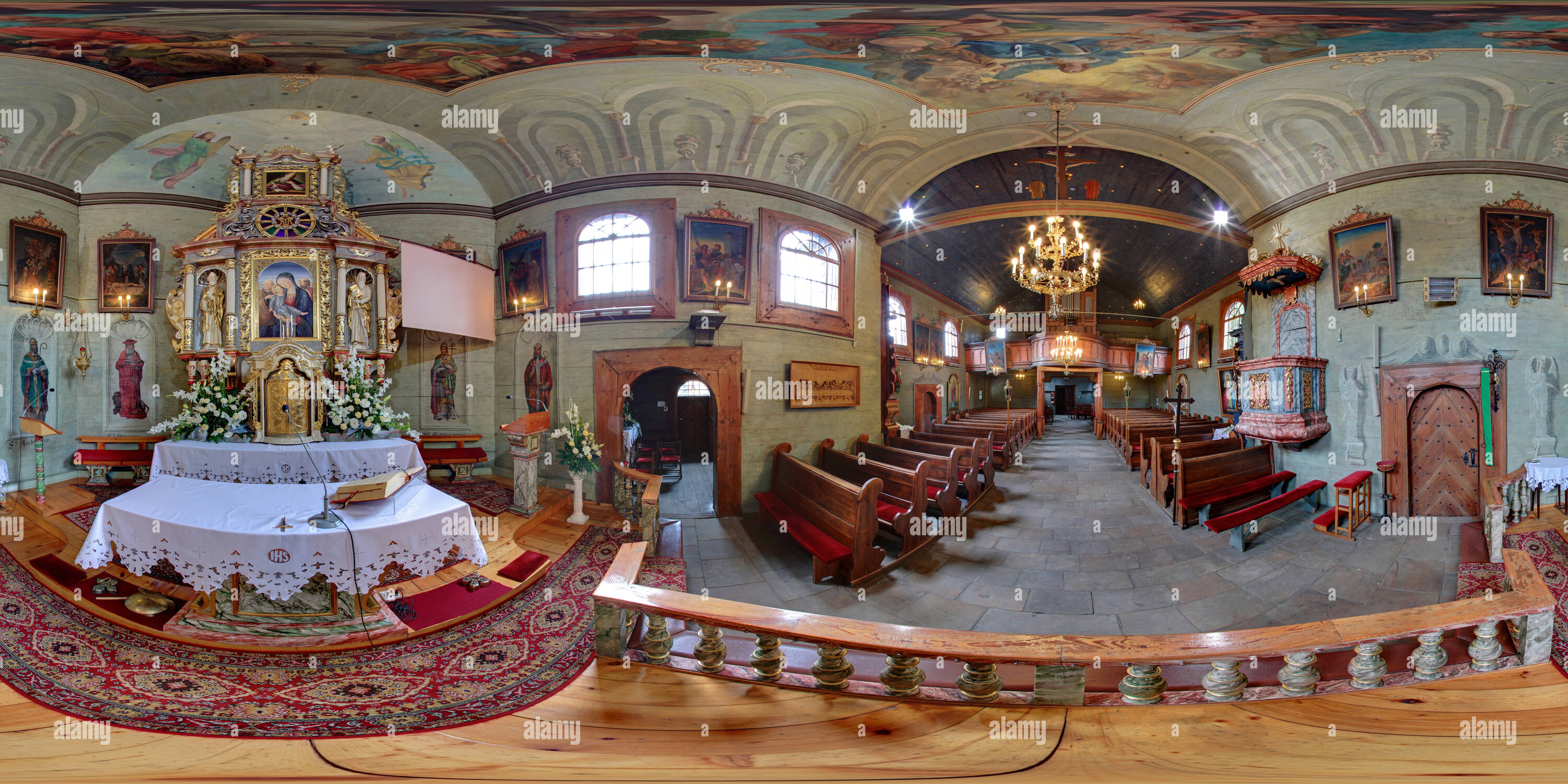 360 Grad Panorama Ansicht von Kościół p.w. Śś. Piotr i Pawła w Paniowach