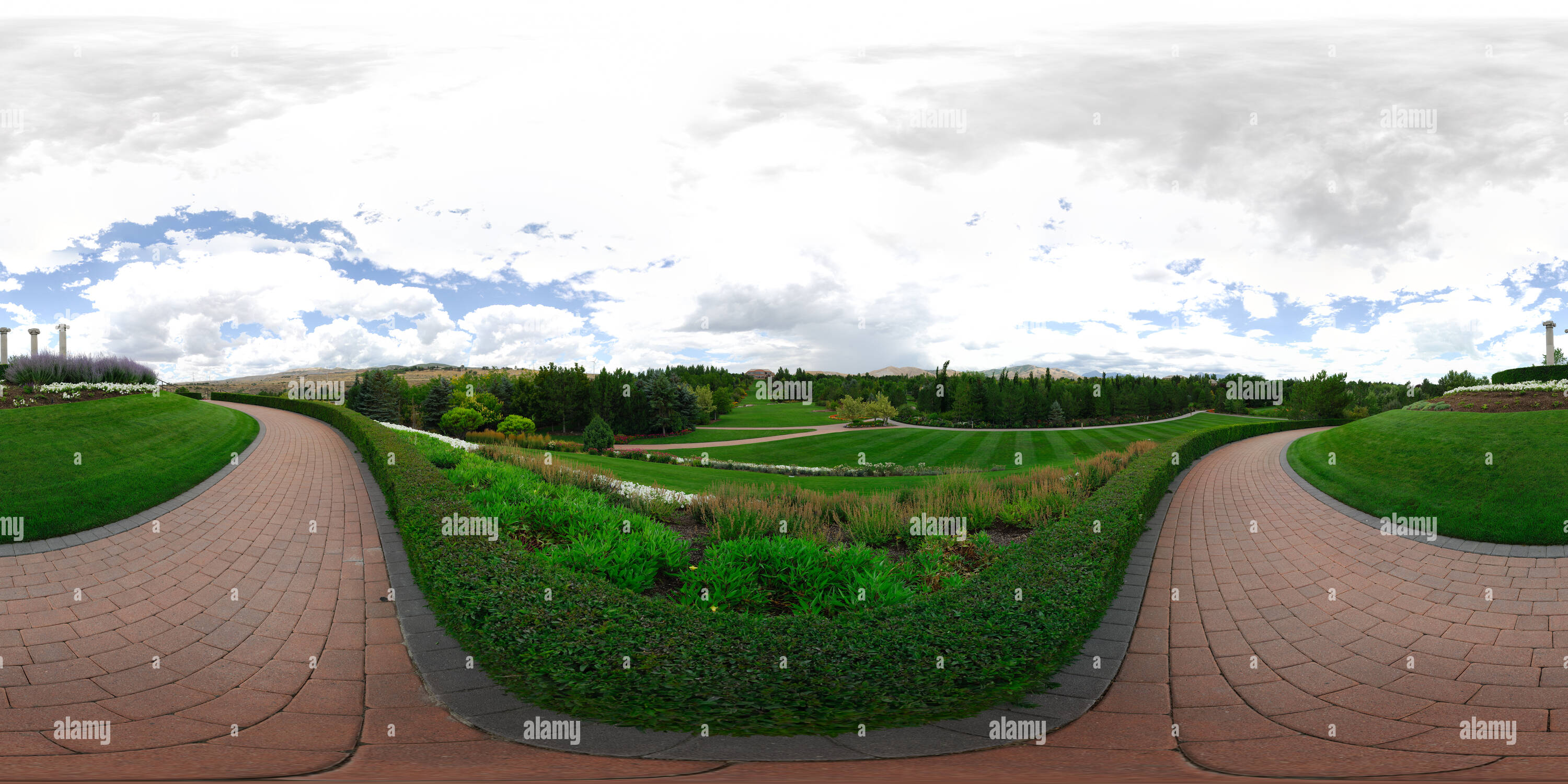 360 Grad Panorama Ansicht von Thanksgiving Point Garten, Vista Damm, Utah, USA