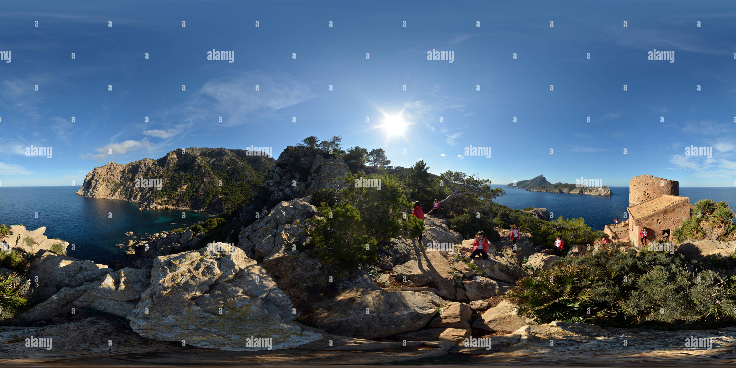 360 Grad Panorama Ansicht von Die Insel Dragonera, Cala En Basset und der Turm