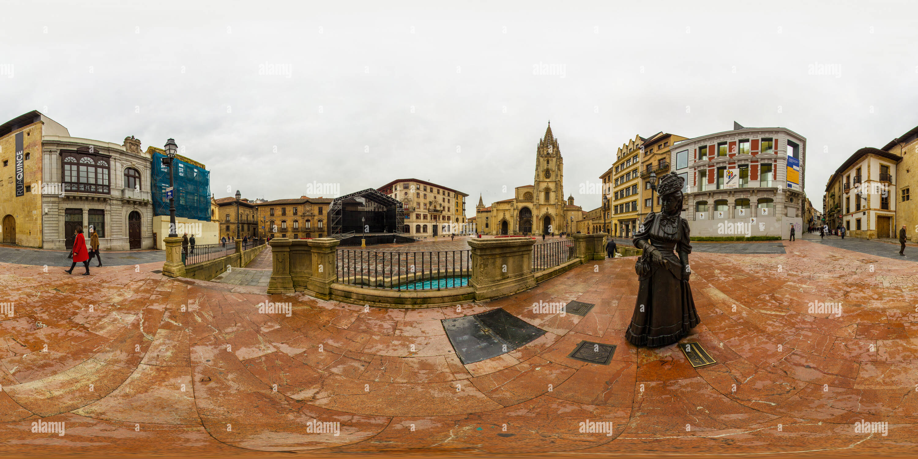 360 Grad Panorama Ansicht von Plaza de Alfonso II el Casto: Kathedrale, Oviedo