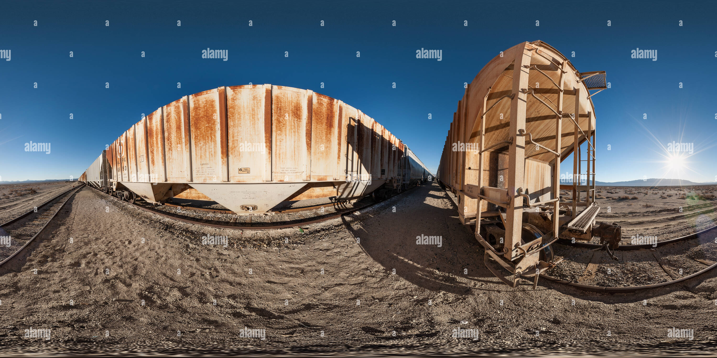 360 Grad Panorama Ansicht von Trona Bergbau an Searle trockenen See