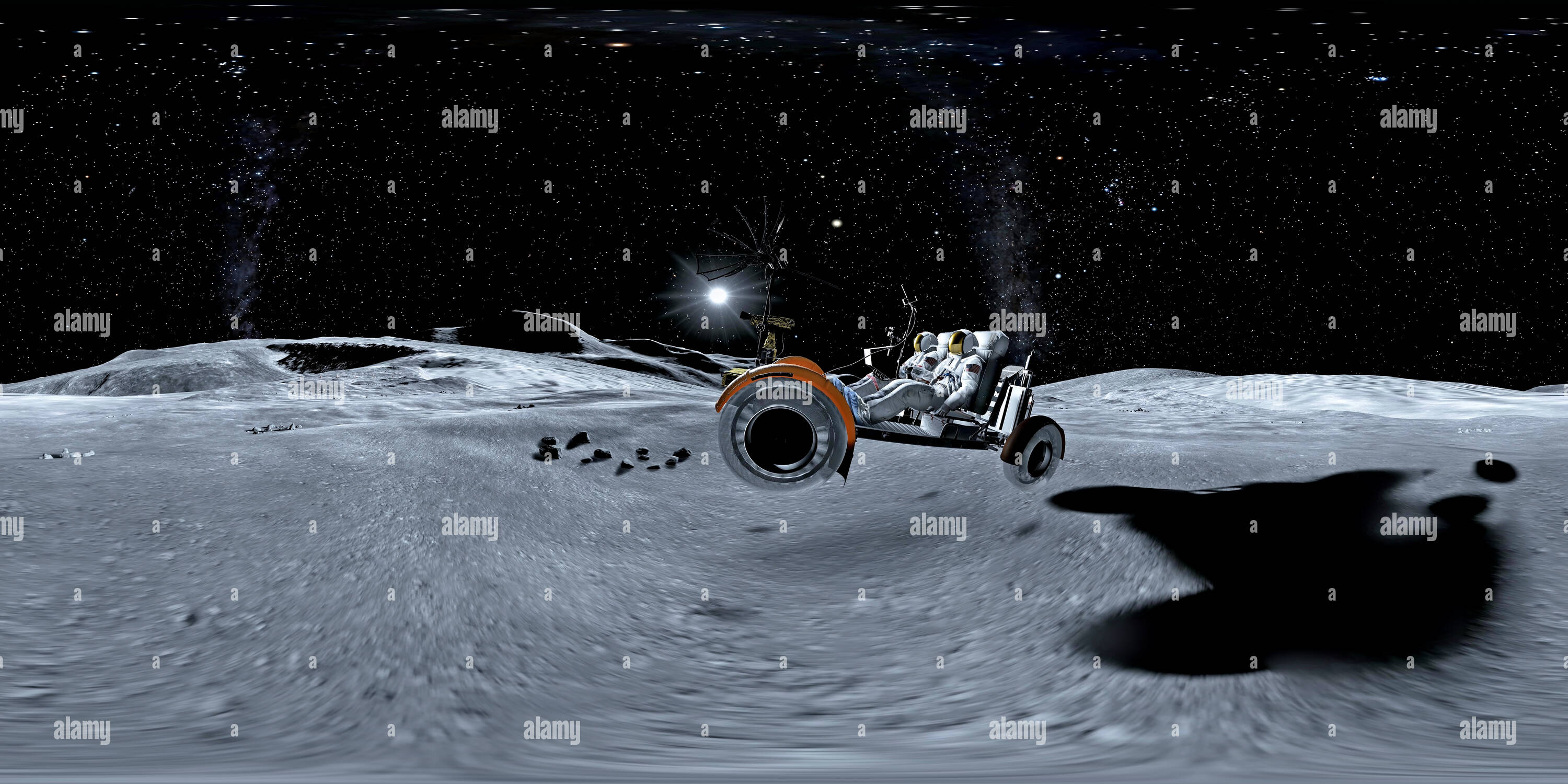 360 Grad Panorama Ansicht von Gran Turismo Screenshot - lunar Rover auf dem Mond springt über Krater