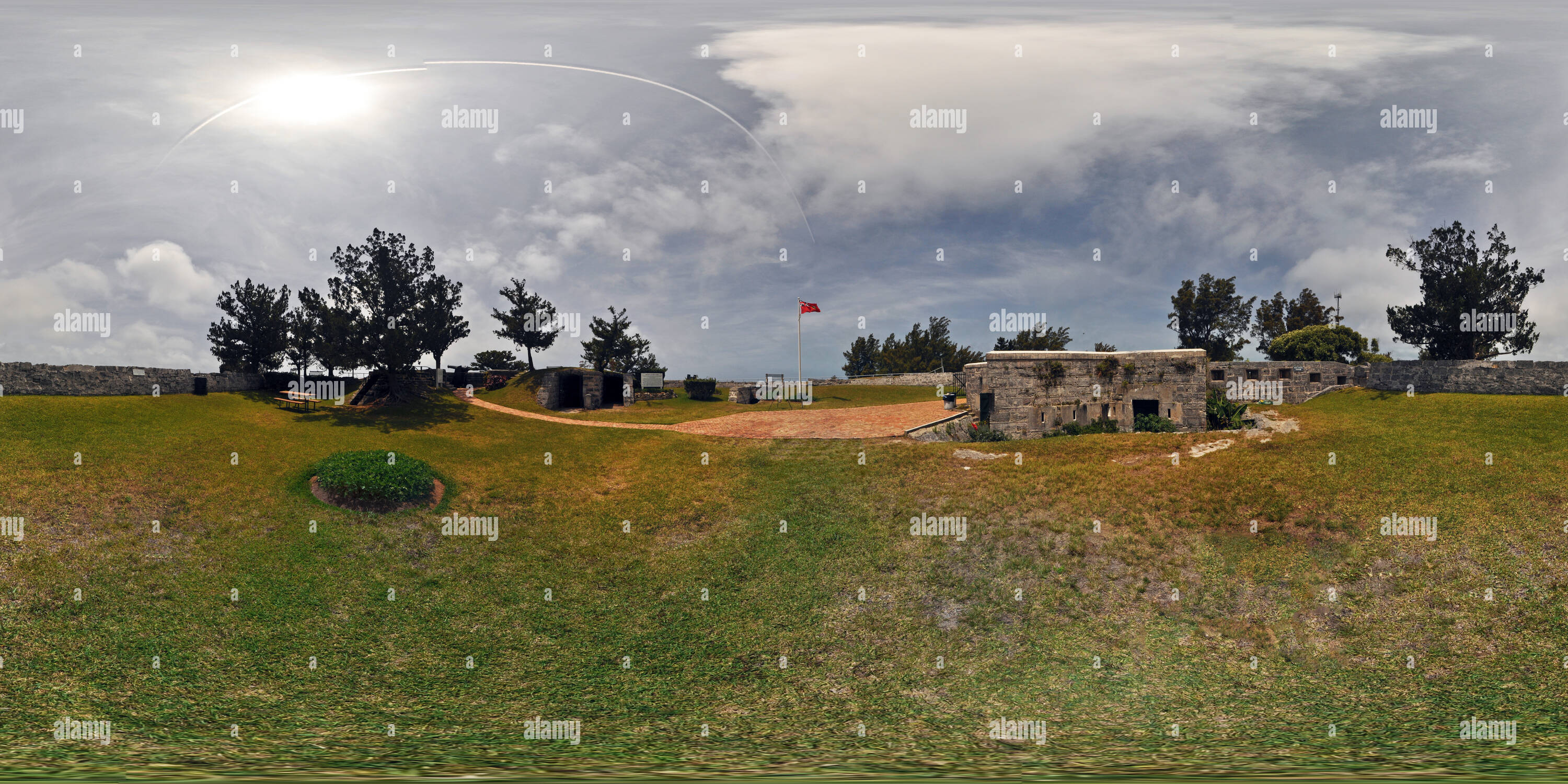 360 Grad Panorama Ansicht von Bermuda - Fort Scaur und Park 02.