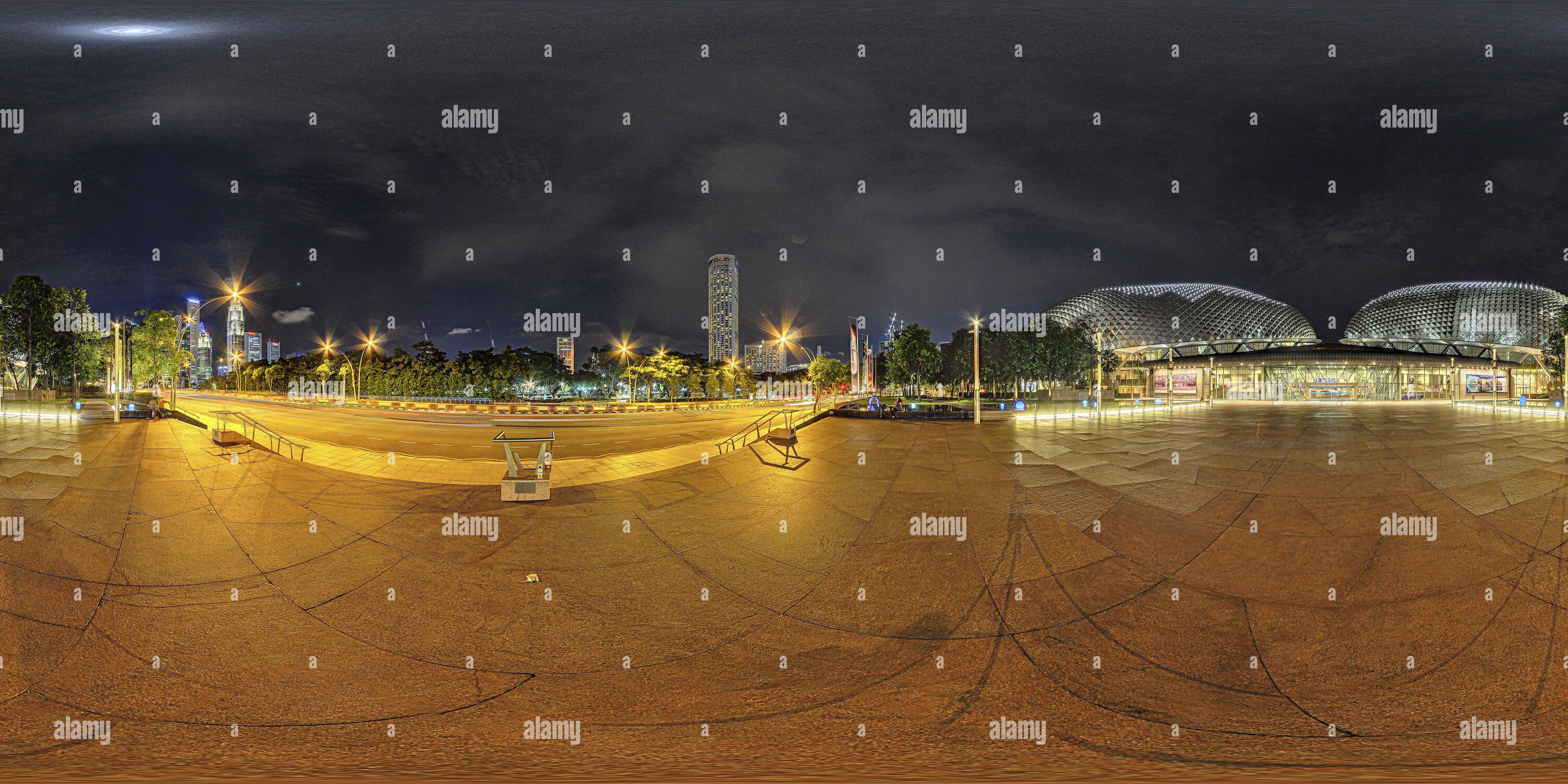 360 Grad Panorama Ansicht von Esplanade, Theater an der Bucht von Singapur Nacht Szene
