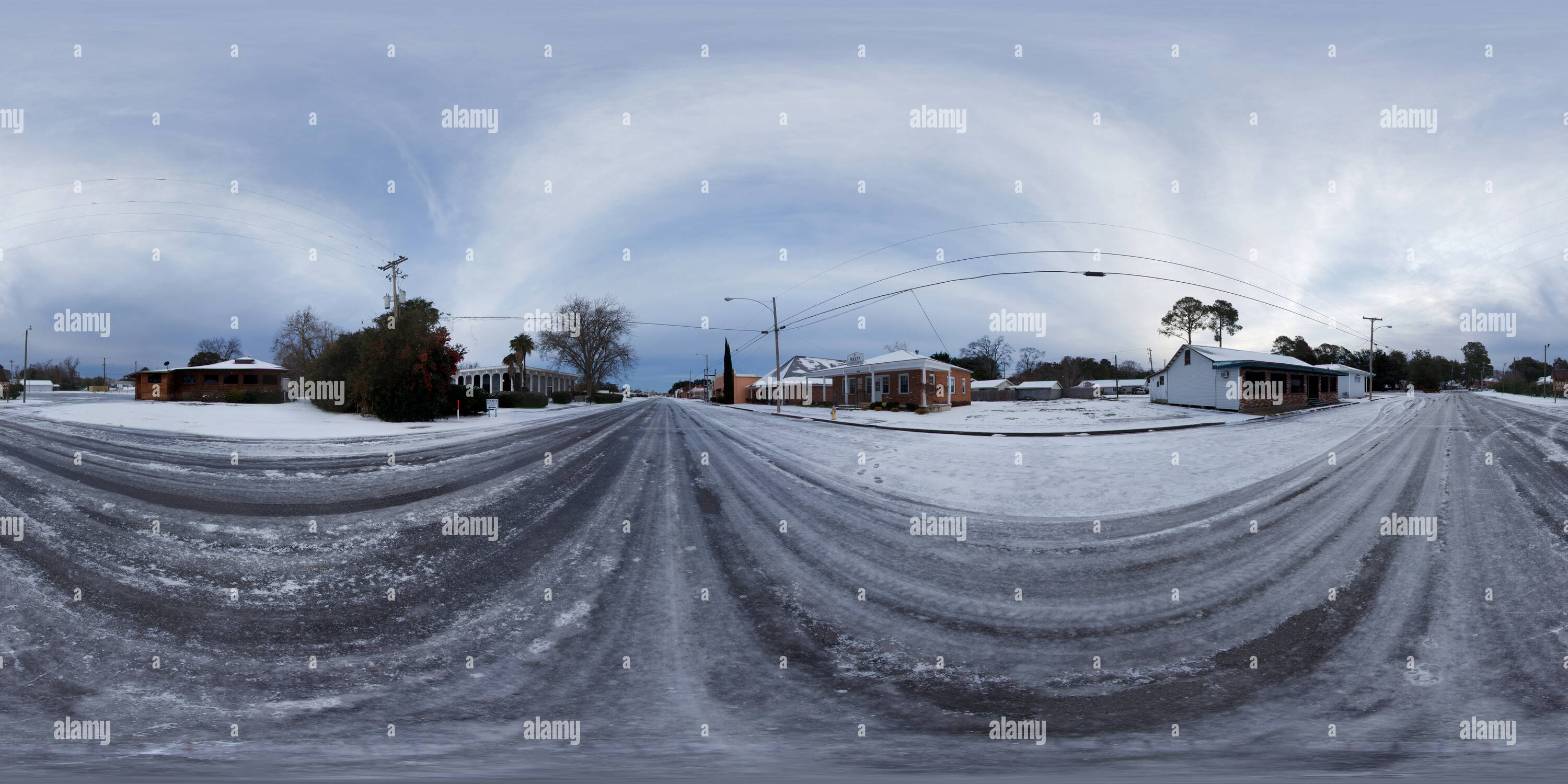 360 Grad Panorama Ansicht von Carter St mit Schnee