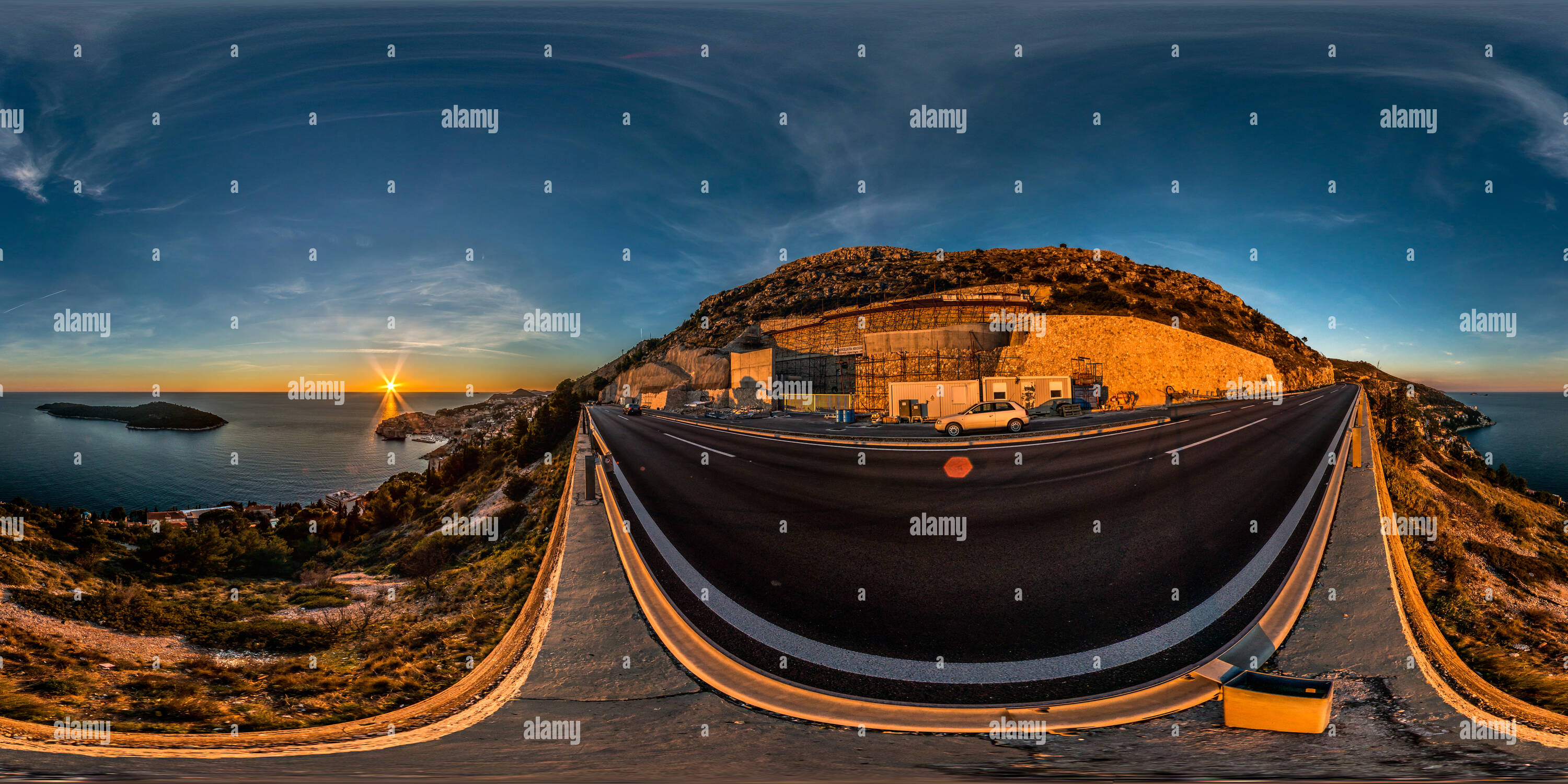 360 Grad Panorama Ansicht von Sonnenuntergang über Dubrovnik