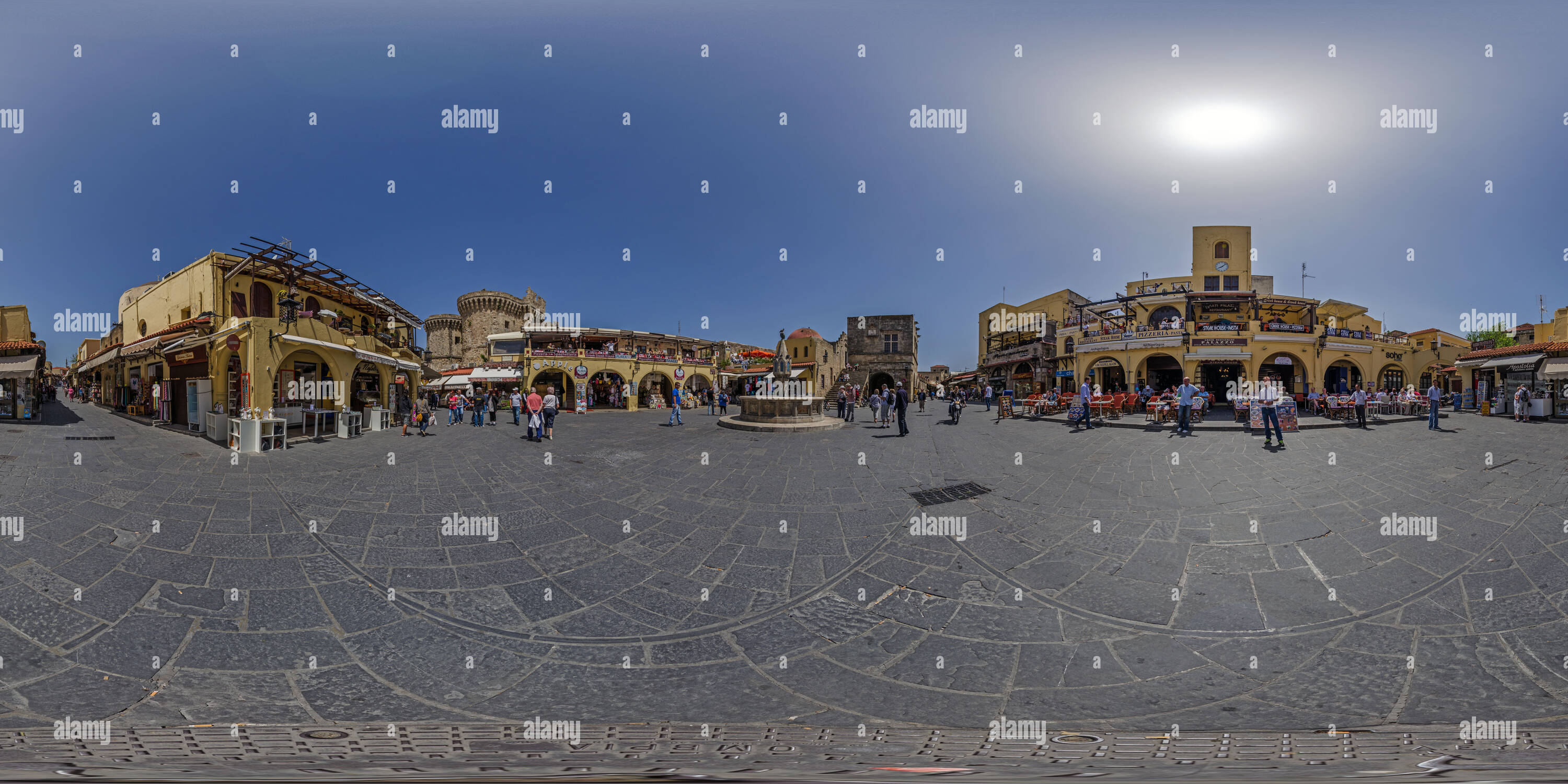 360 Grad Panorama Ansicht von Hippokrates Platz, Altstadt, Rhodos