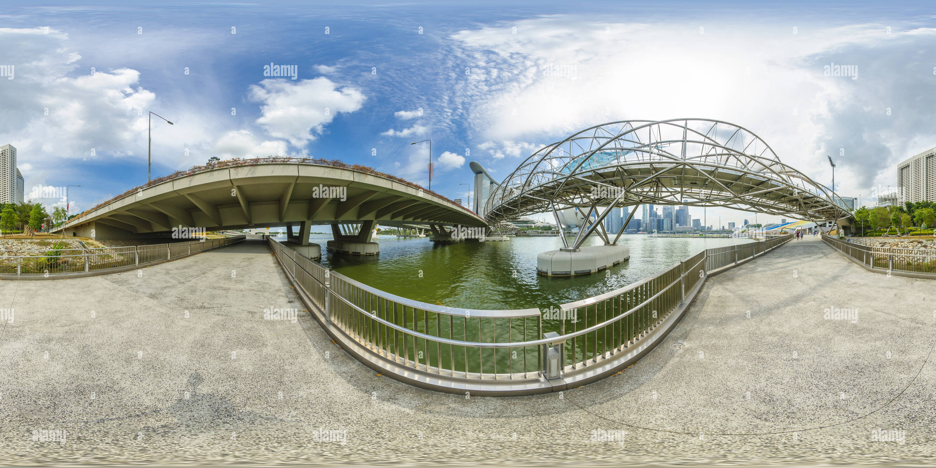 360 Grad Panorama Ansicht von Der Helix Bridge in Singapur Marina Bay