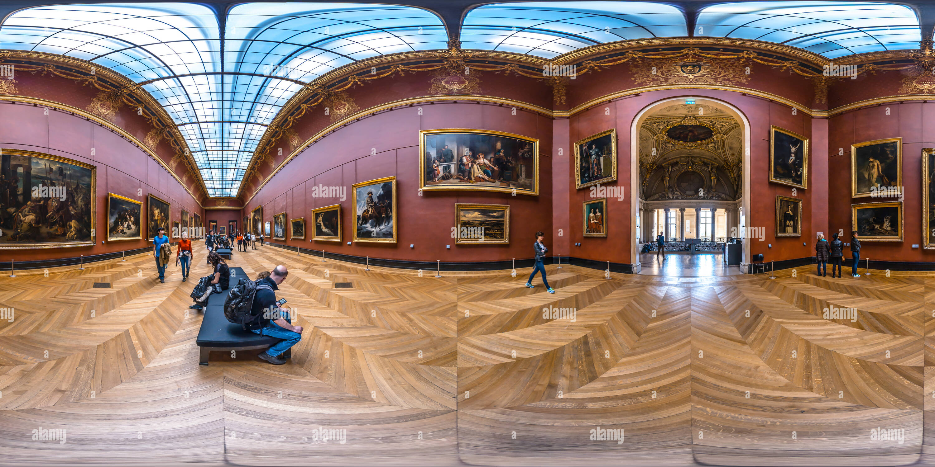 360 Grad Panorama Ansicht von Louvre, Denon, Zimmer 77, Freiheit das Volk (Juli 28, 1830) von Delacroix