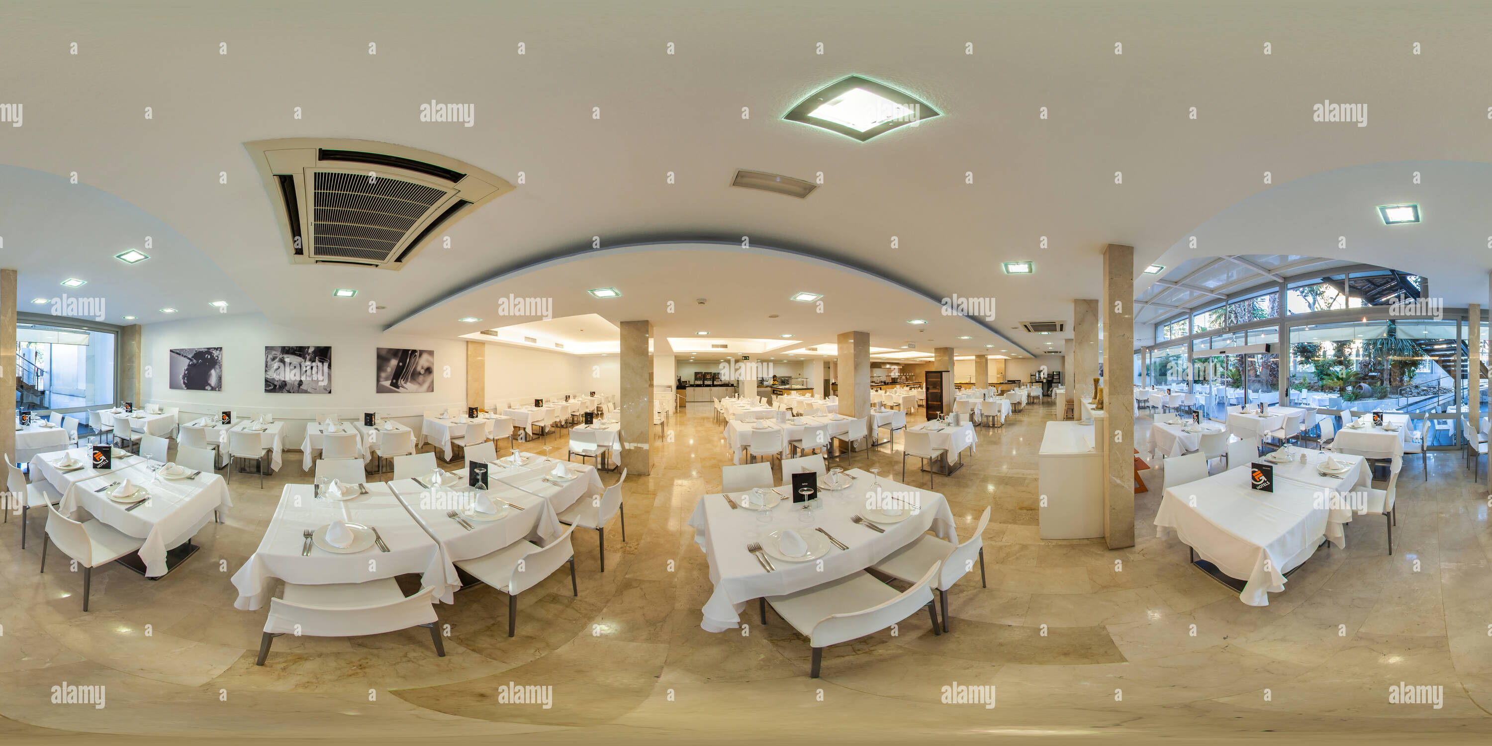 360 Grad Panorama Ansicht von Restaurant - Self Service Bereich 1 - Hotel Belroy - Vier Sterne - in der Nähe vom Strand in Benidorm.