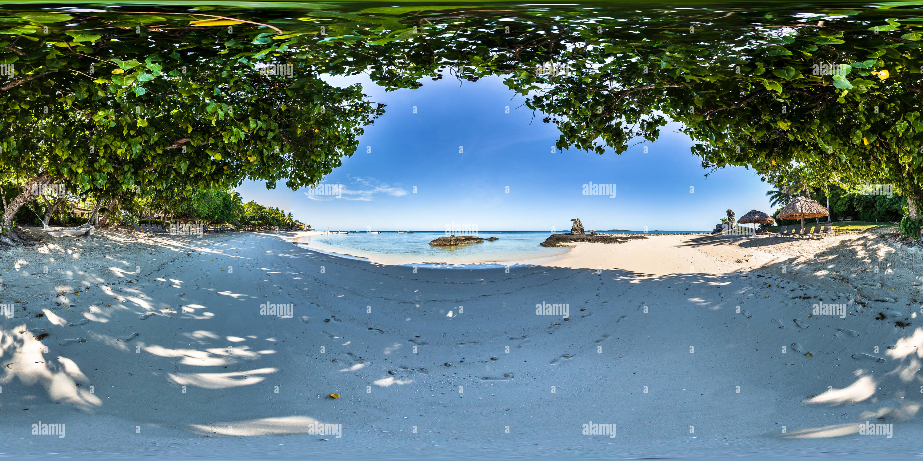 360 Grad Panorama Ansicht von Hängematte am Strand - Castaway Island - qalito Island - Fidschi Inseln