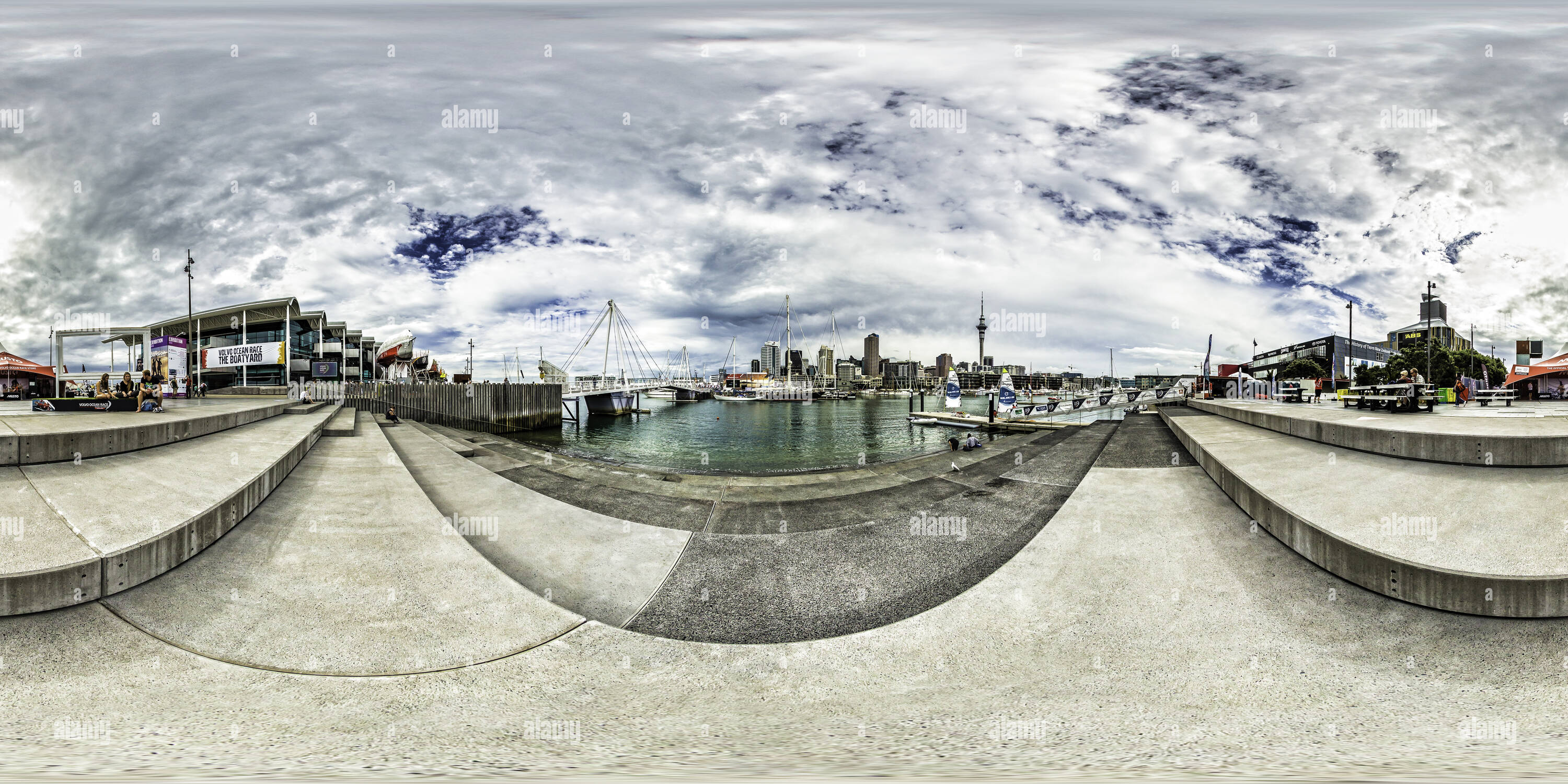 360 Grad Panorama Ansicht von Wynyard Becken Dock Treppen - Volvo Ocean Race 2015 Auckland Zwischenstopp - Neuseeland