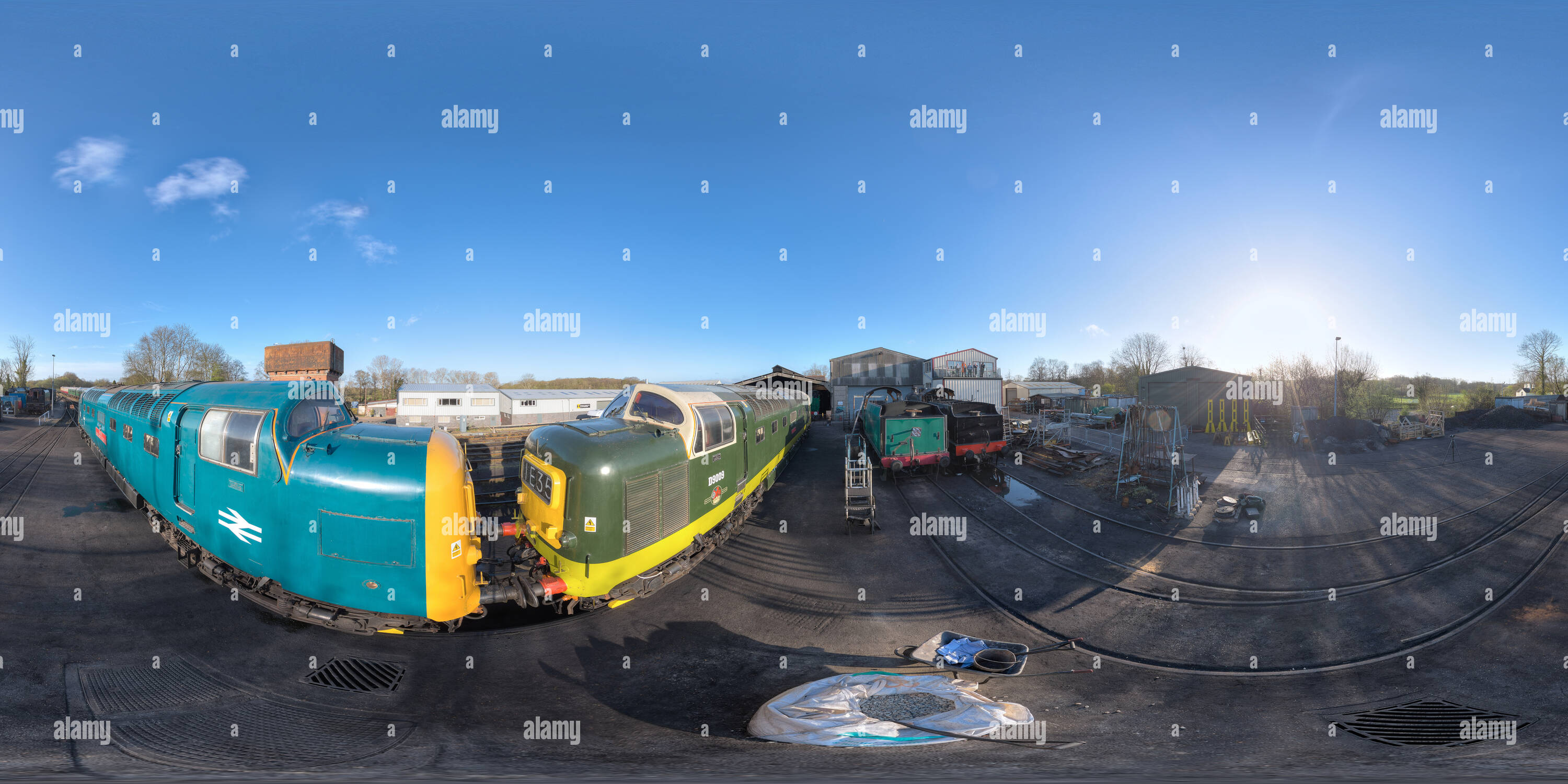 360 Grad Panorama Ansicht von Zwei "eltics' an der Sheffield Park für die 2015 Bluebell Railway Diesel Gala