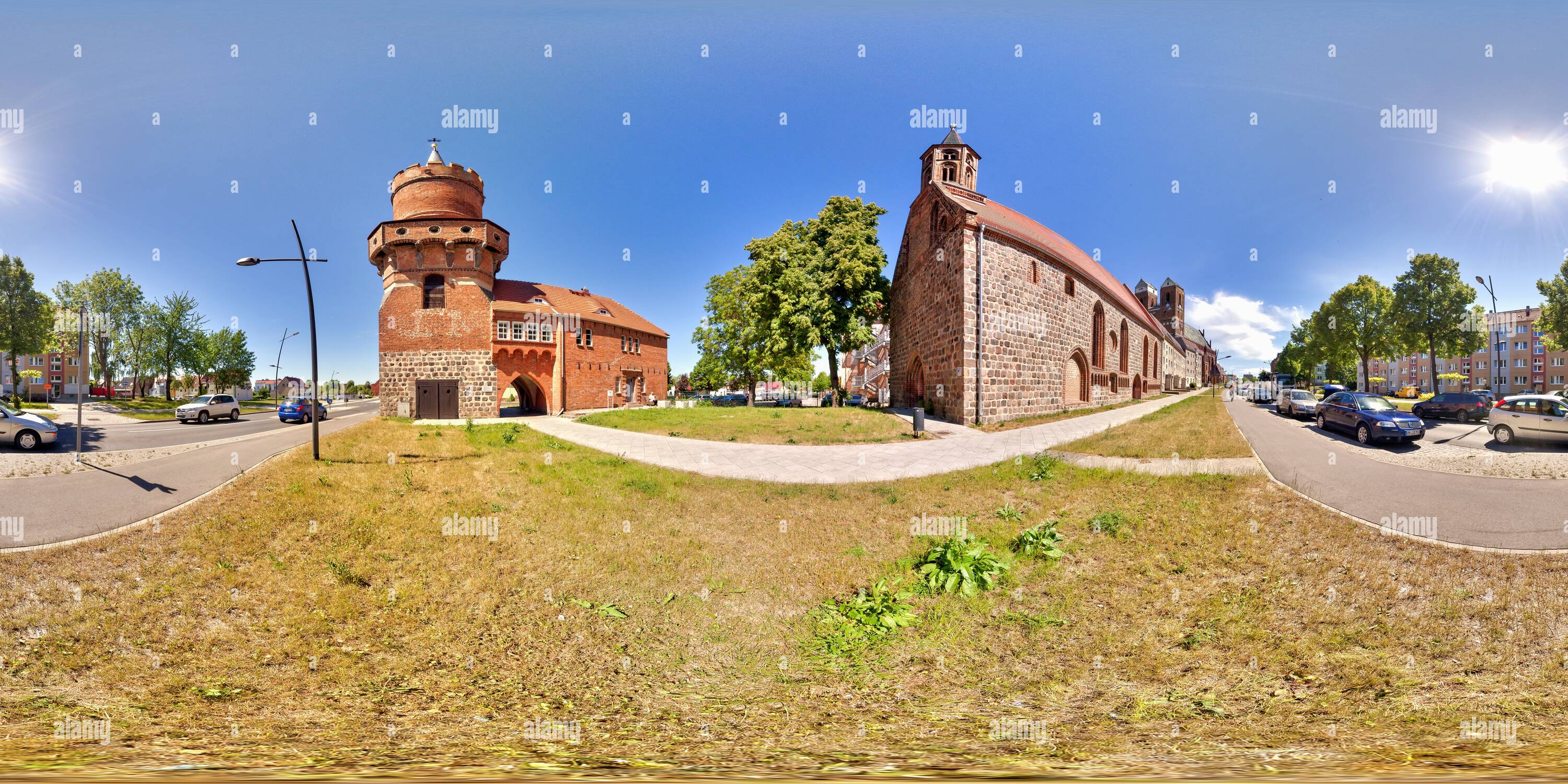 360 Grad Panorama Ansicht von Prenzlau Mitteltorturm und Heiliggeistkapelle