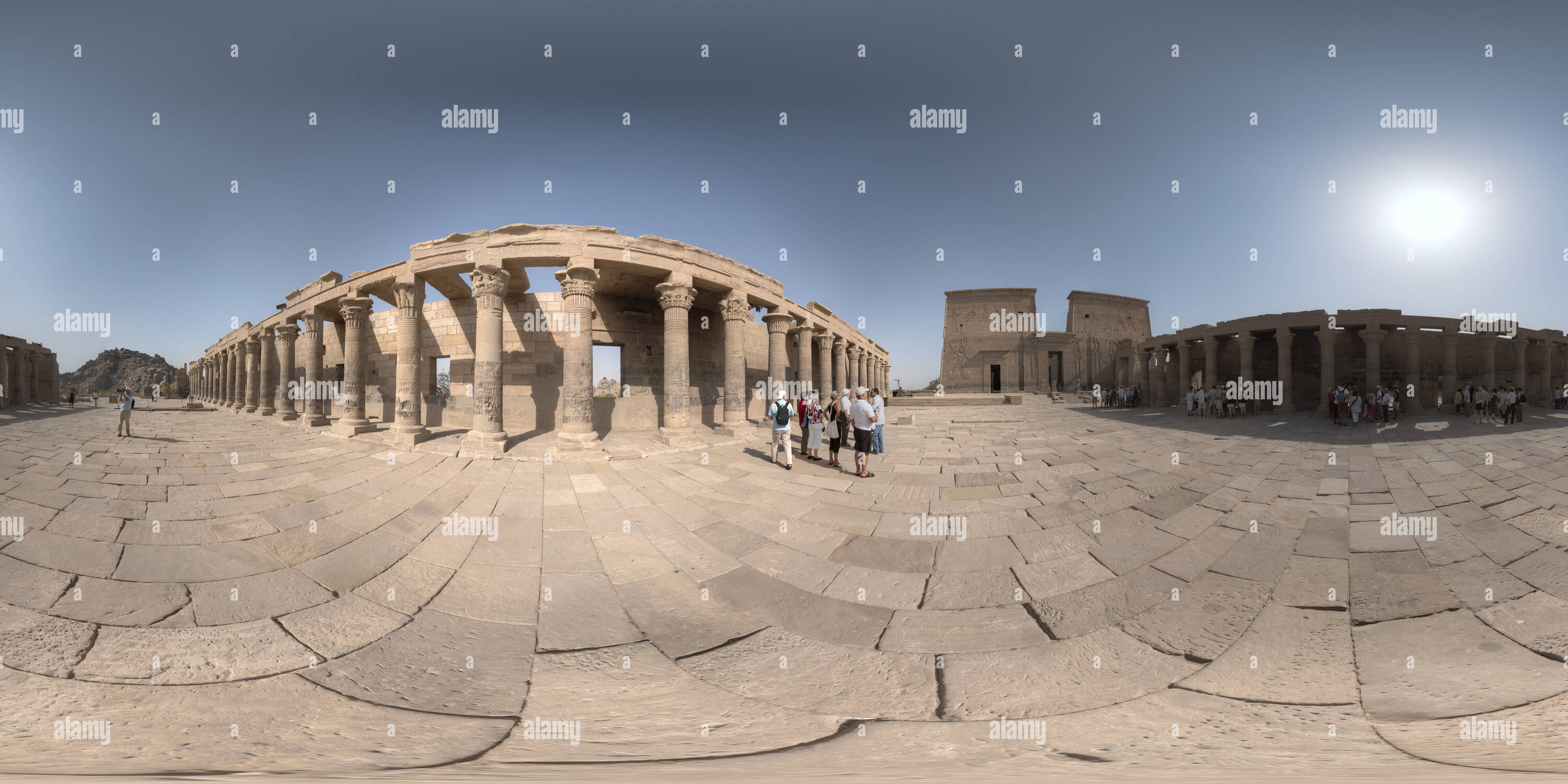 360 Grad Panorama Ansicht von Philae Tempel Eingang Innenhof