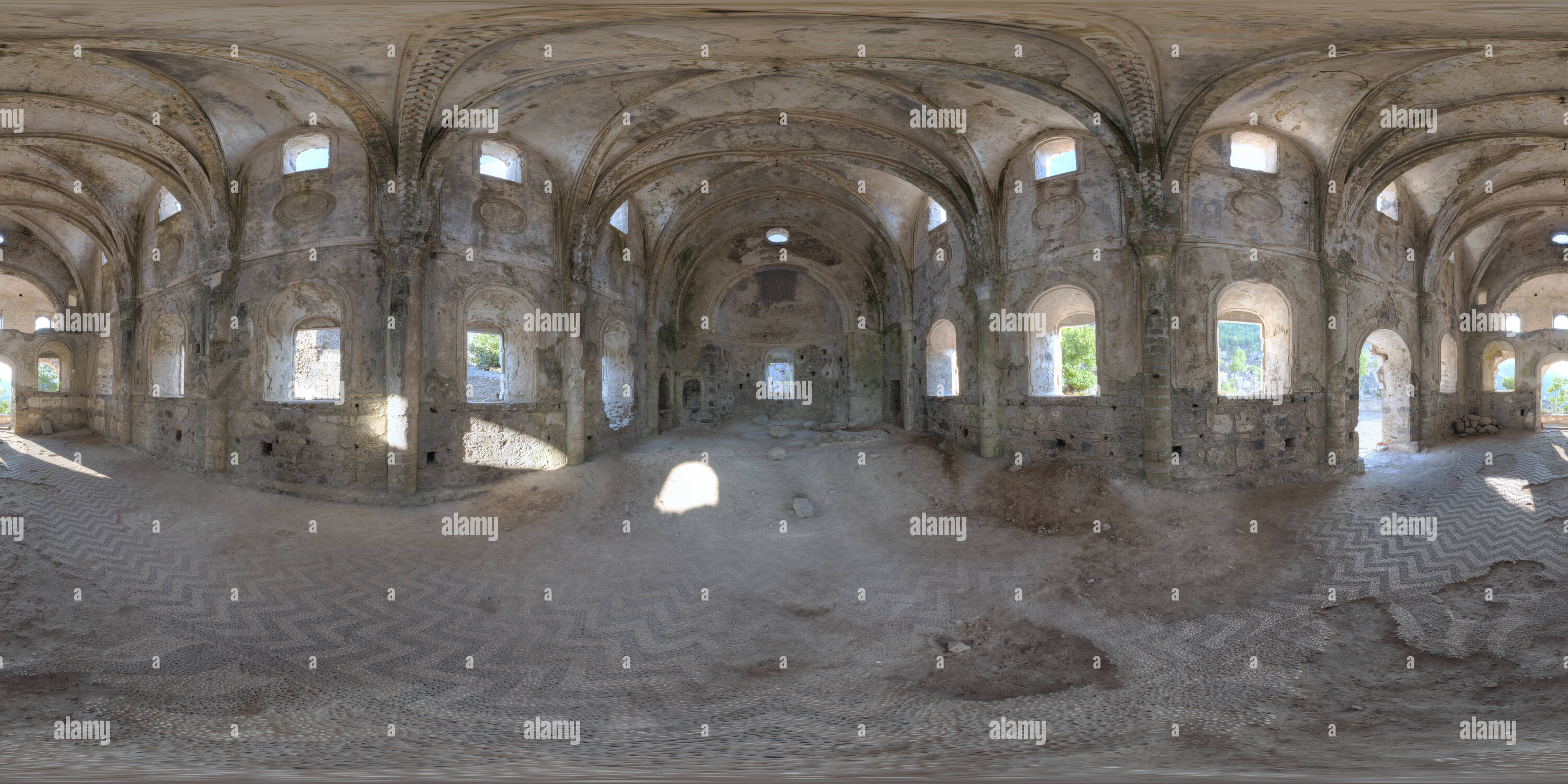 360 Grad Panorama Ansicht von Kayaköy Obere Kirche Innenraum