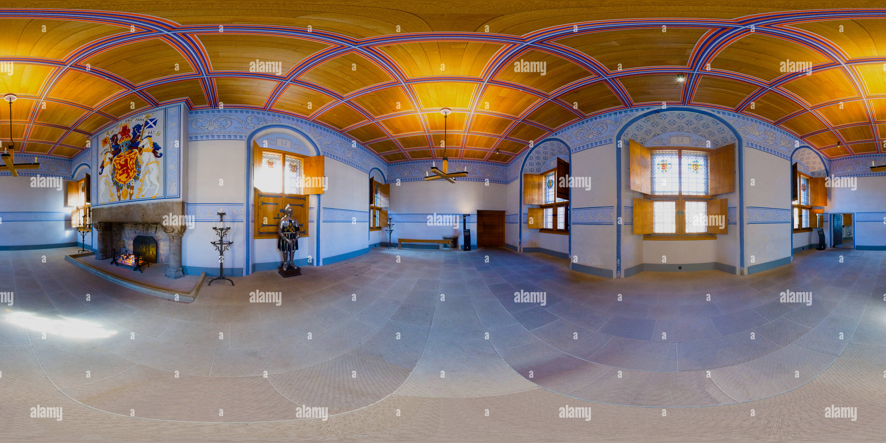 360 Grad Panorama Ansicht von Stirling Castle's König äußeren Halle