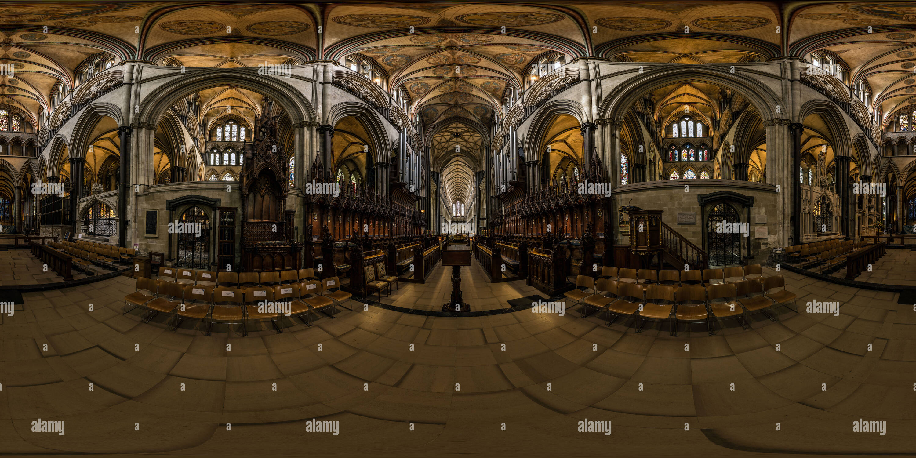 360 Grad Panorama Ansicht von Chor, der Kathedrale von Salisbury, Salisbury, Wiltshire