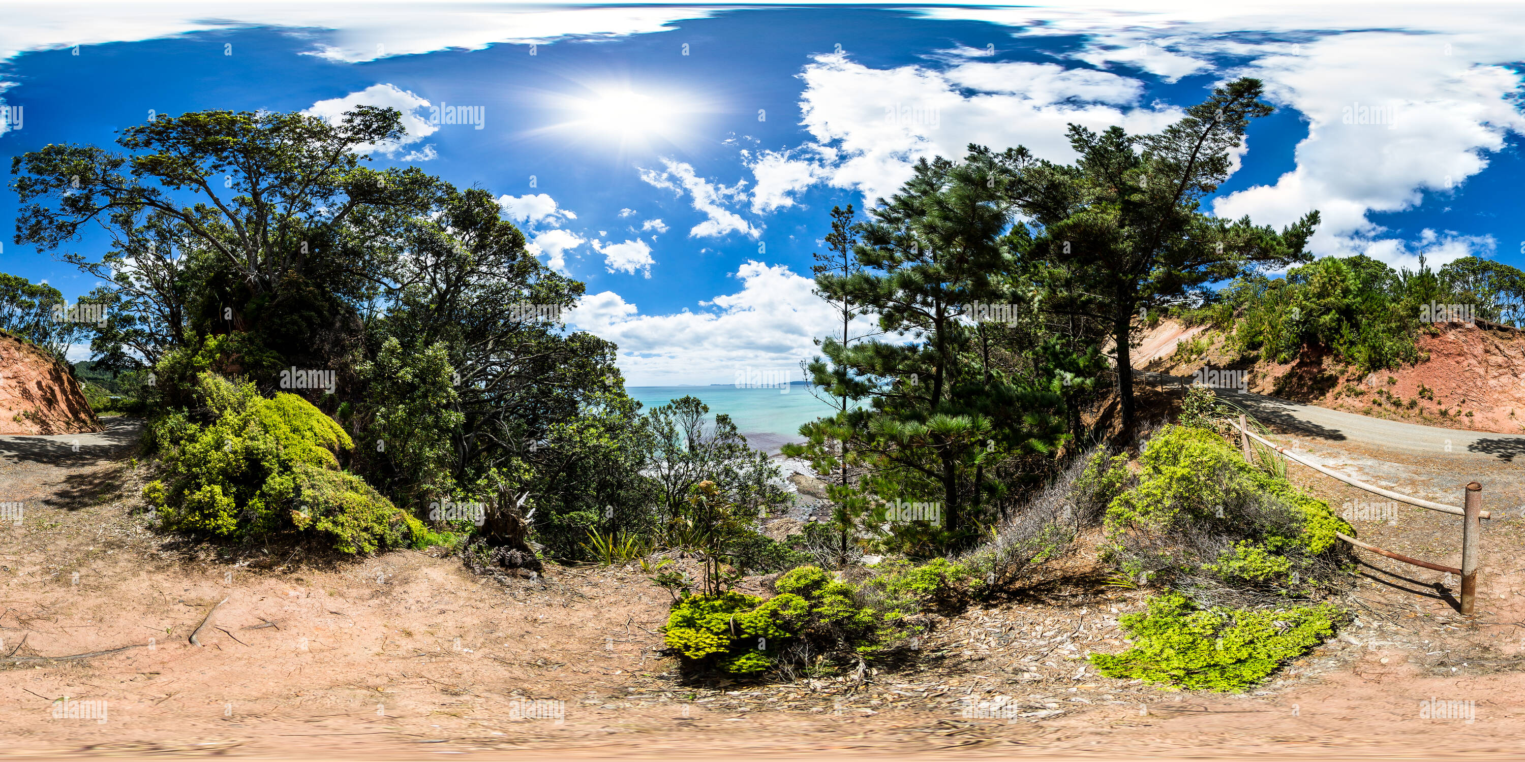 360 Grad Panorama Ansicht von Bluff Road von kuaotunu Strand Ringe Strand - Coromandel Halbinsel - Waikato, Neuseeland