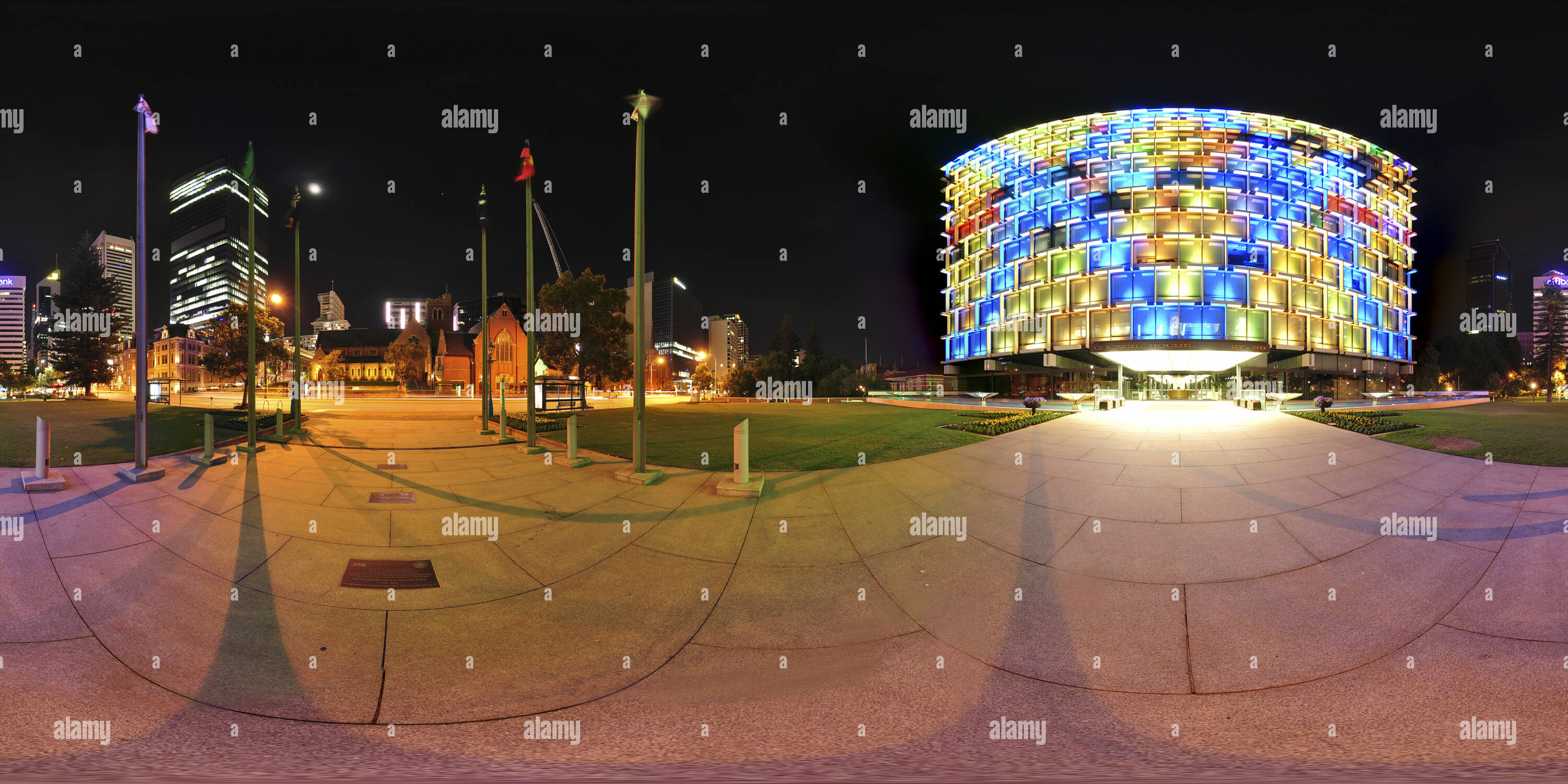 360 Grad Panorama Ansicht von Die Nacht der Stadt Perth Rat Haus