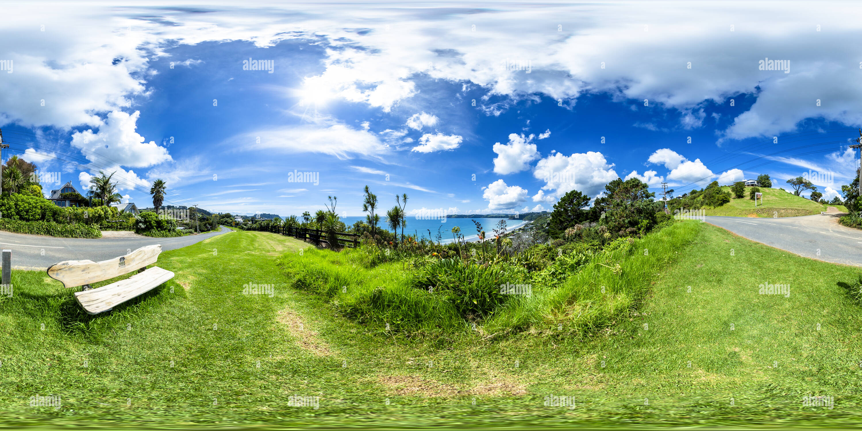 360 Grad Panorama Ansicht von Onetangi Beach von Sea View Road - Waiheke Island Auckland - Golf von Hauraki - Neuseeland