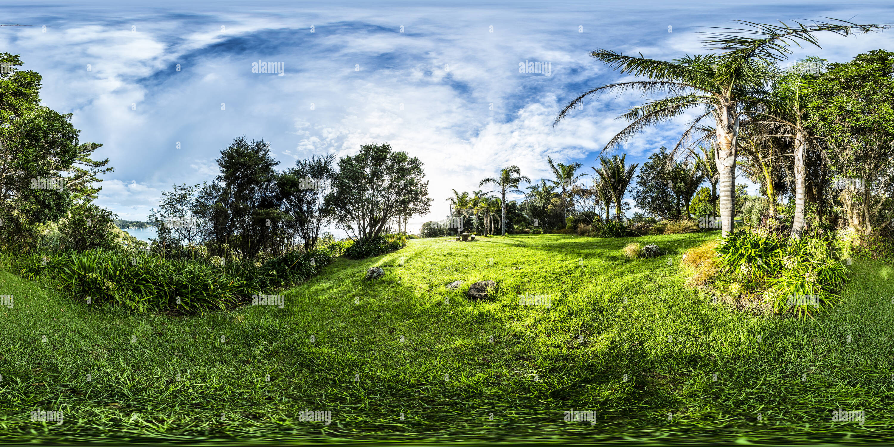 360 Grad Panorama Ansicht von Meerblick Road Park - Waiheke Island Auckland - Golf von Hauraki - Neuseeland