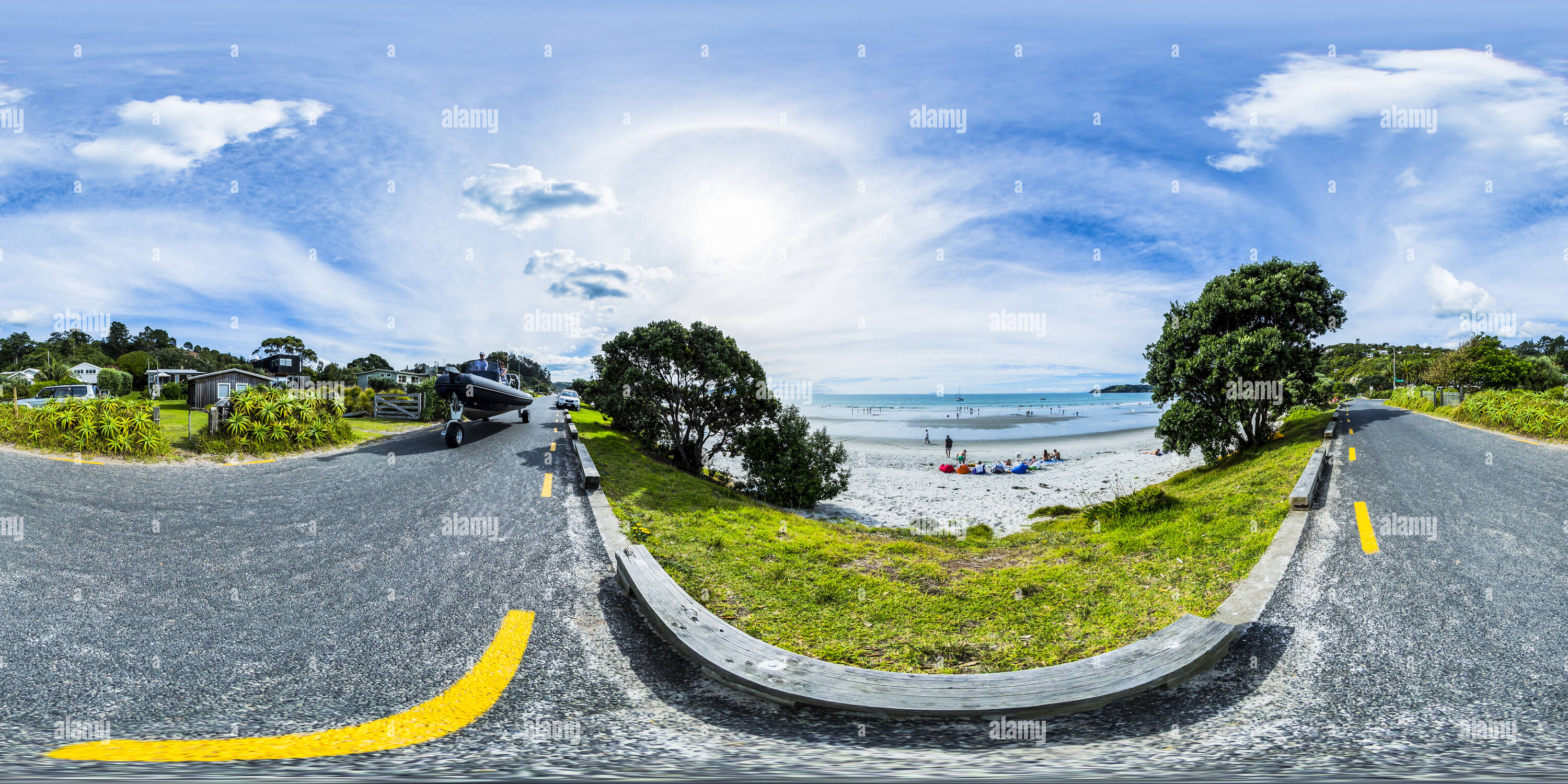 360 Grad Panorama Ansicht von Sealegs amphibischen Handwerk - Onetangi Beach - Waiheke Island Auckland - Golf von Hauraki - Neuseeland